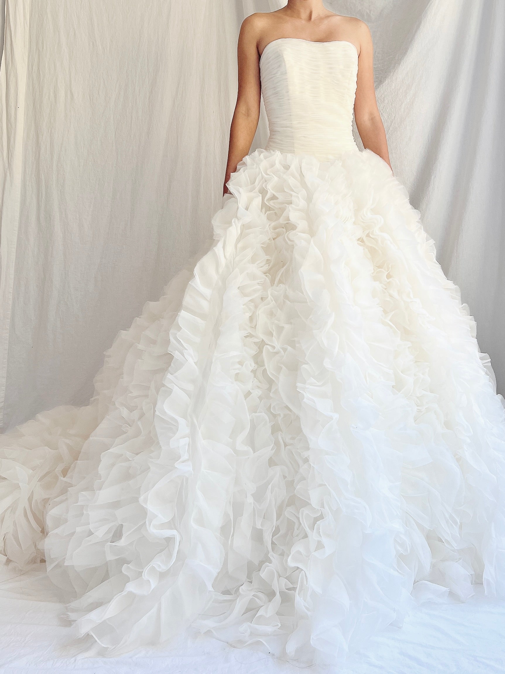 Vintage Ruffle Voile Strapless Gown - S/6