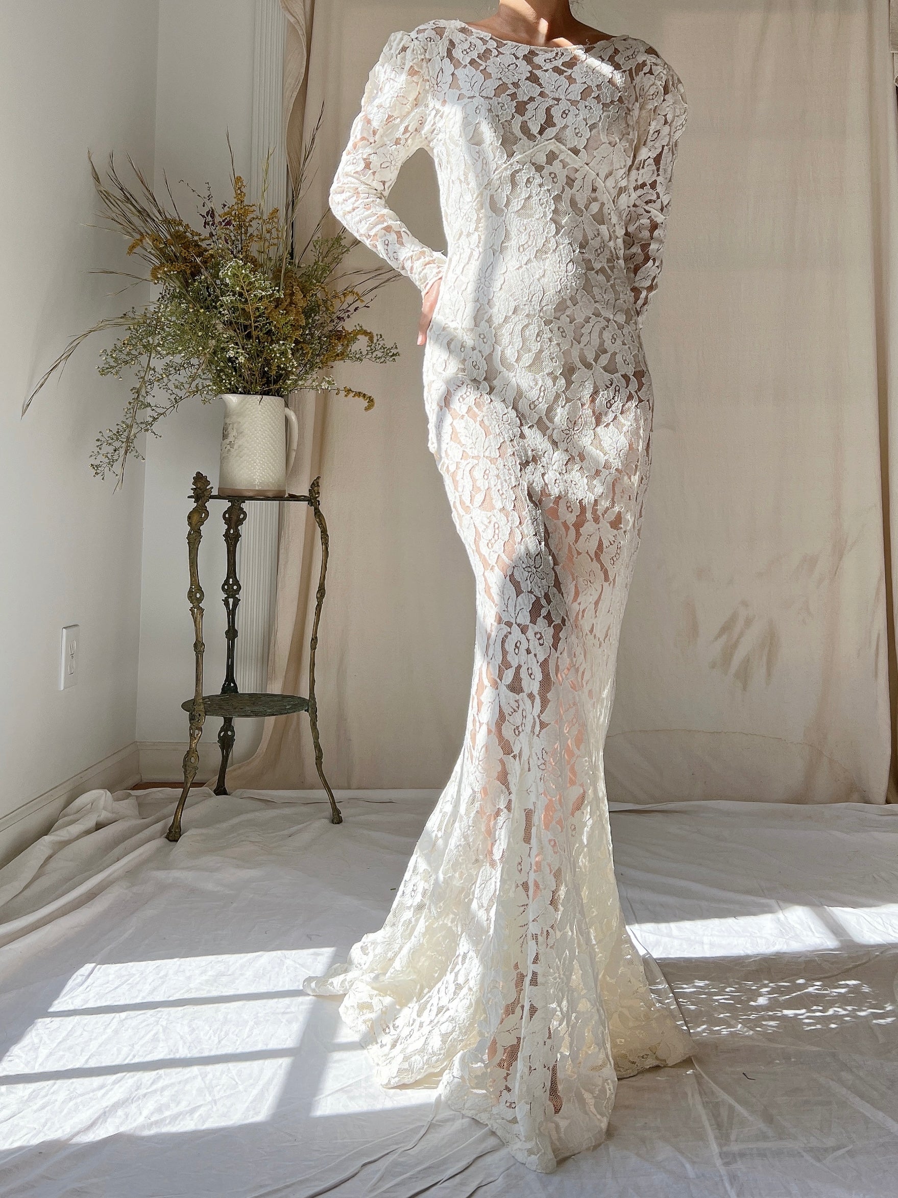 1930s Lace Long Sleeve Gown - XS