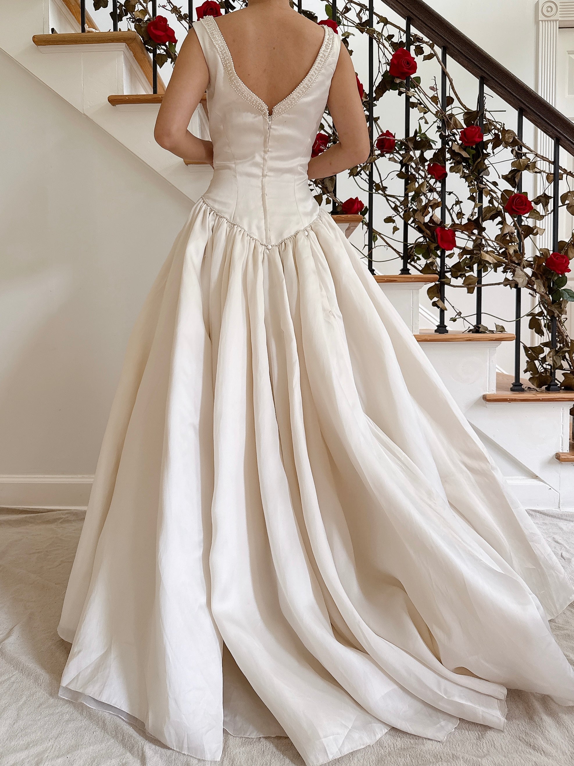1980s Off-White Priscilla Boston Silk Organza Gown - M
