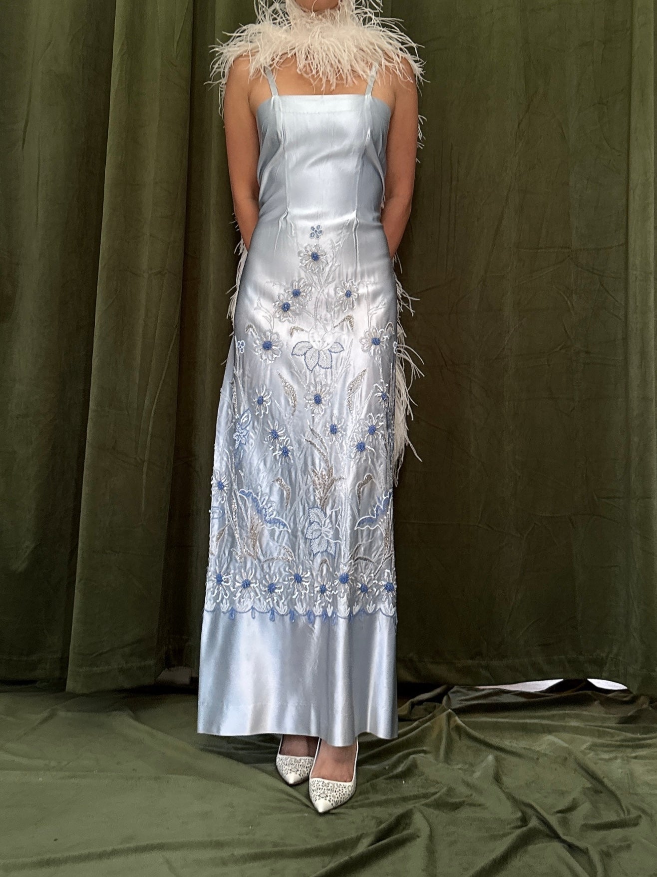 1960s Beaded Satin Dress - S