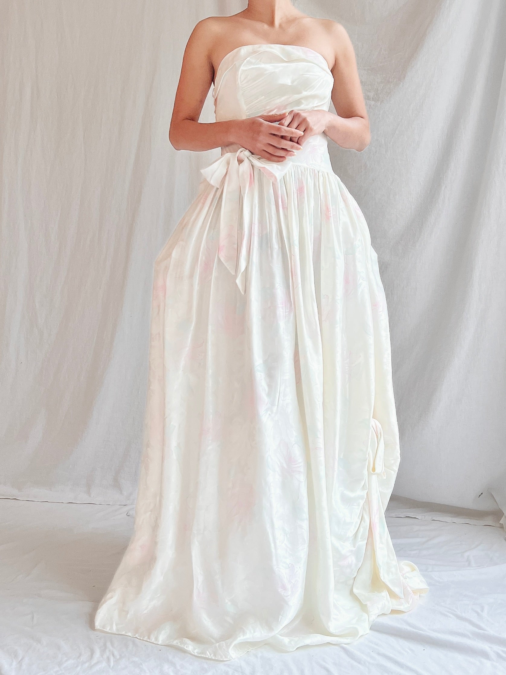 Vintage Strapless Satin Floral Gown - XS