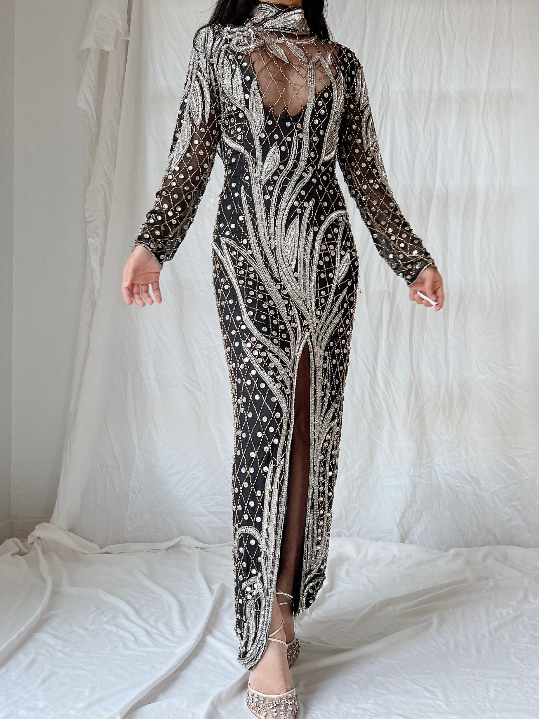 1980s Crystal Beaded Silk Gown - S/M