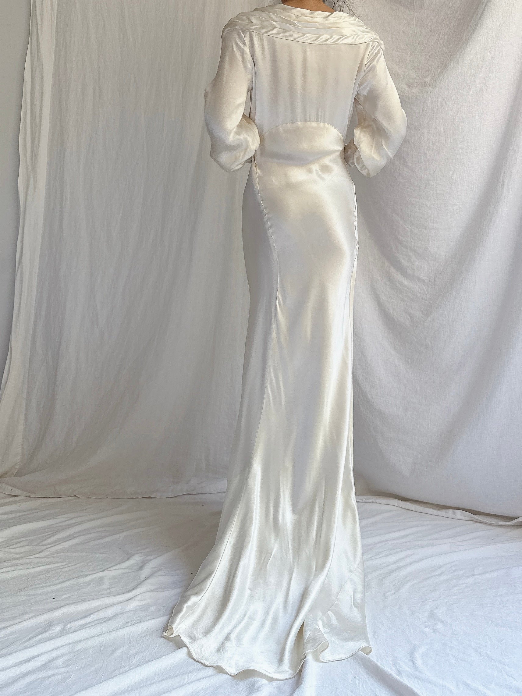 RESERVED 1930s Satin Long Sleeve Gown - XS