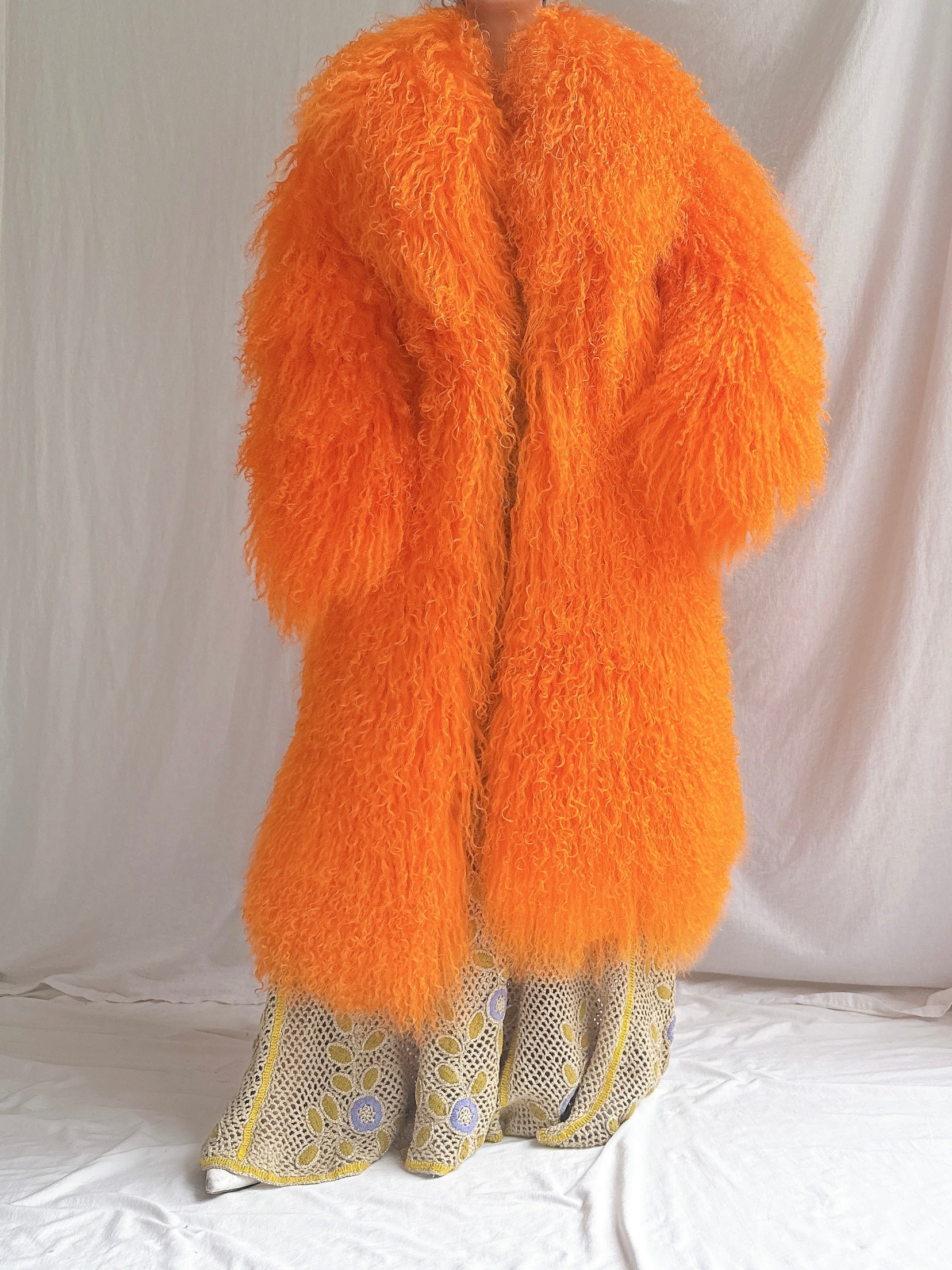 Vintage Sherbet Orange Mongolian Lamb Coat - M