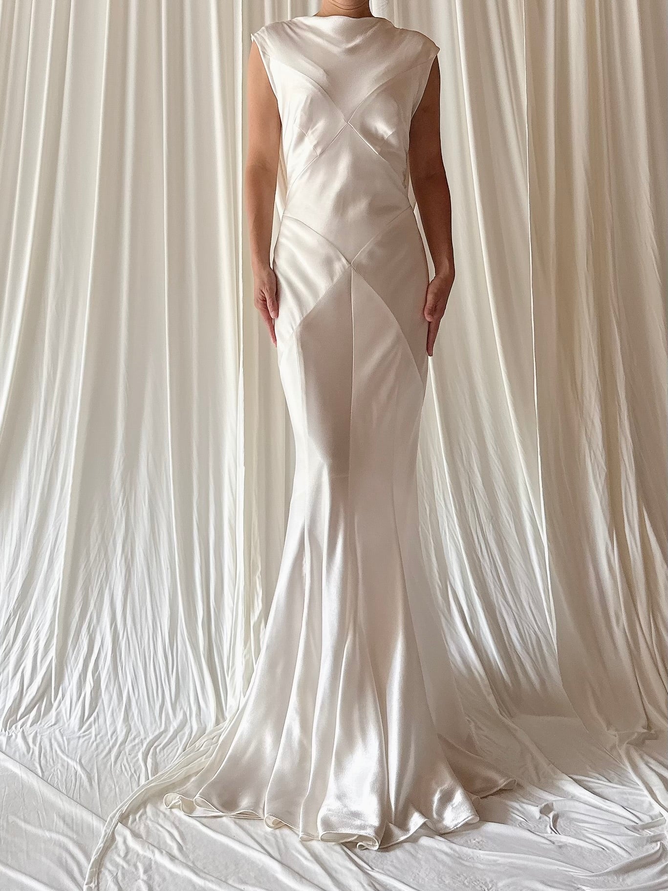 1990s Satin Bias Low Cut Back Gown - Size 6-8