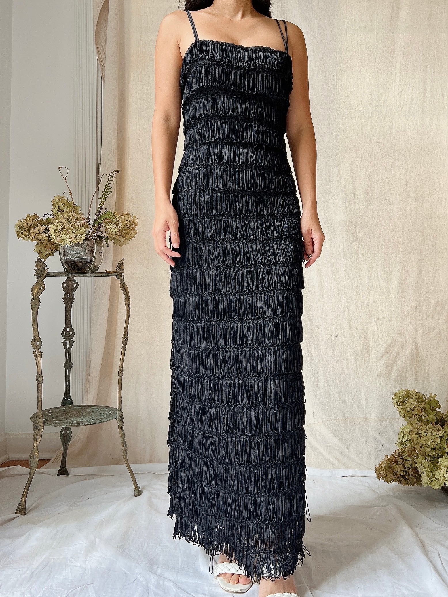 Vintage Victor Costa Tiered Fringe Dress - S