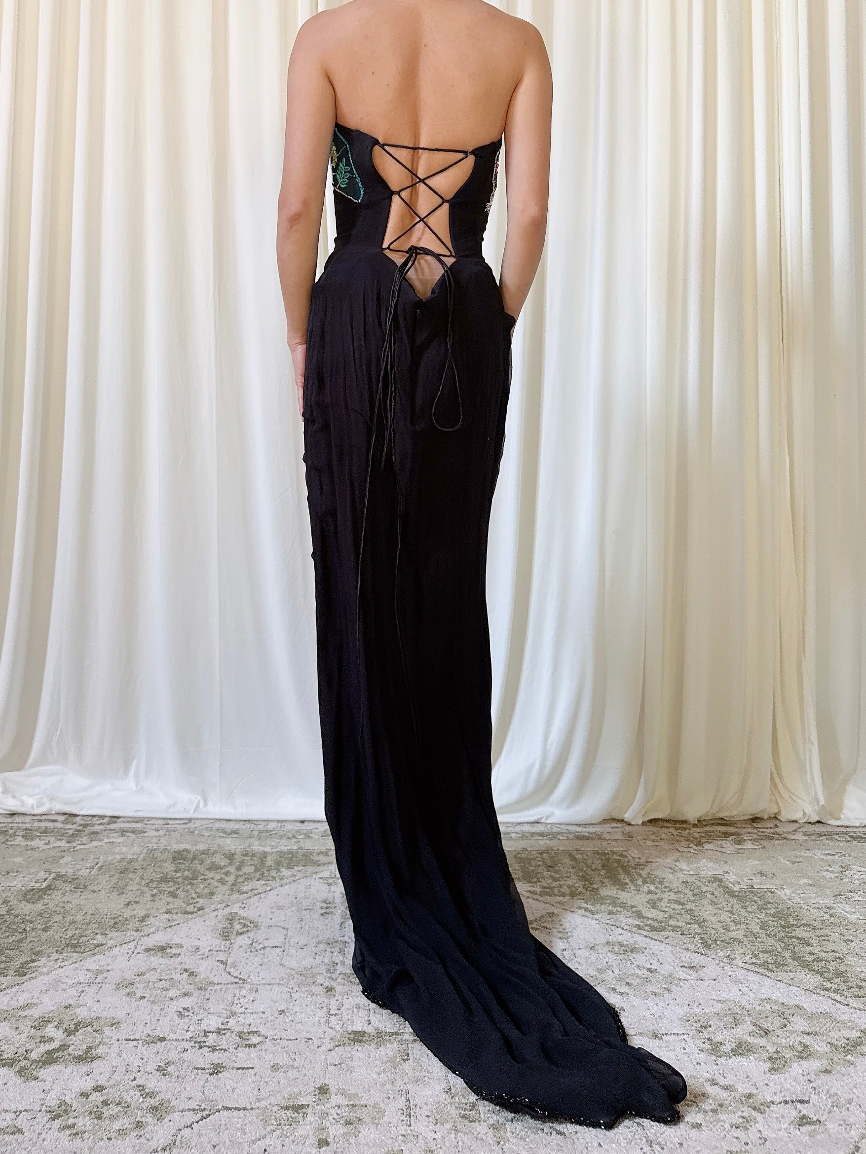 Vintage Faust Black Silk Gown - FR 44