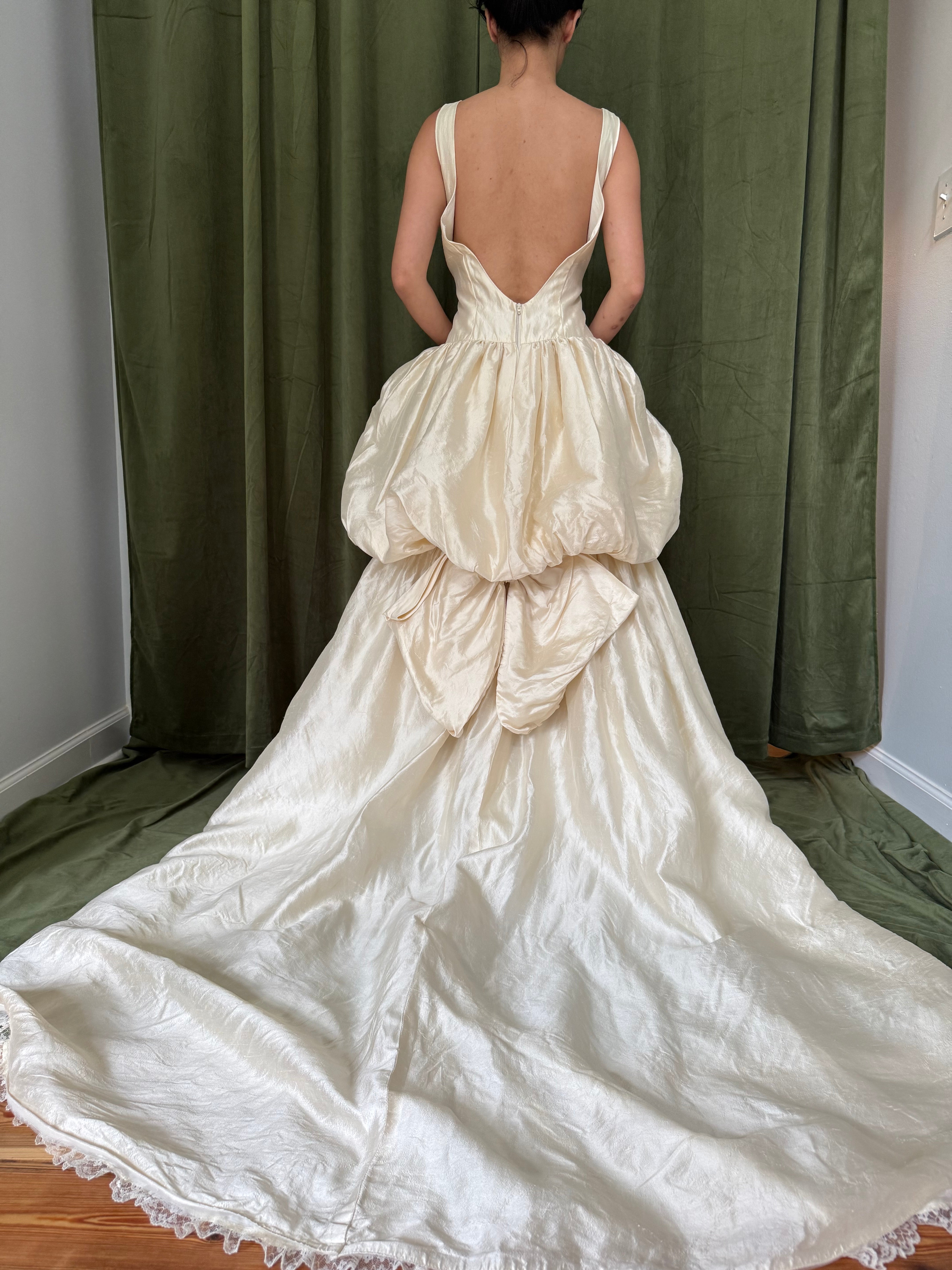 1990s Raw Silk Scoop Neck Gown - M/6