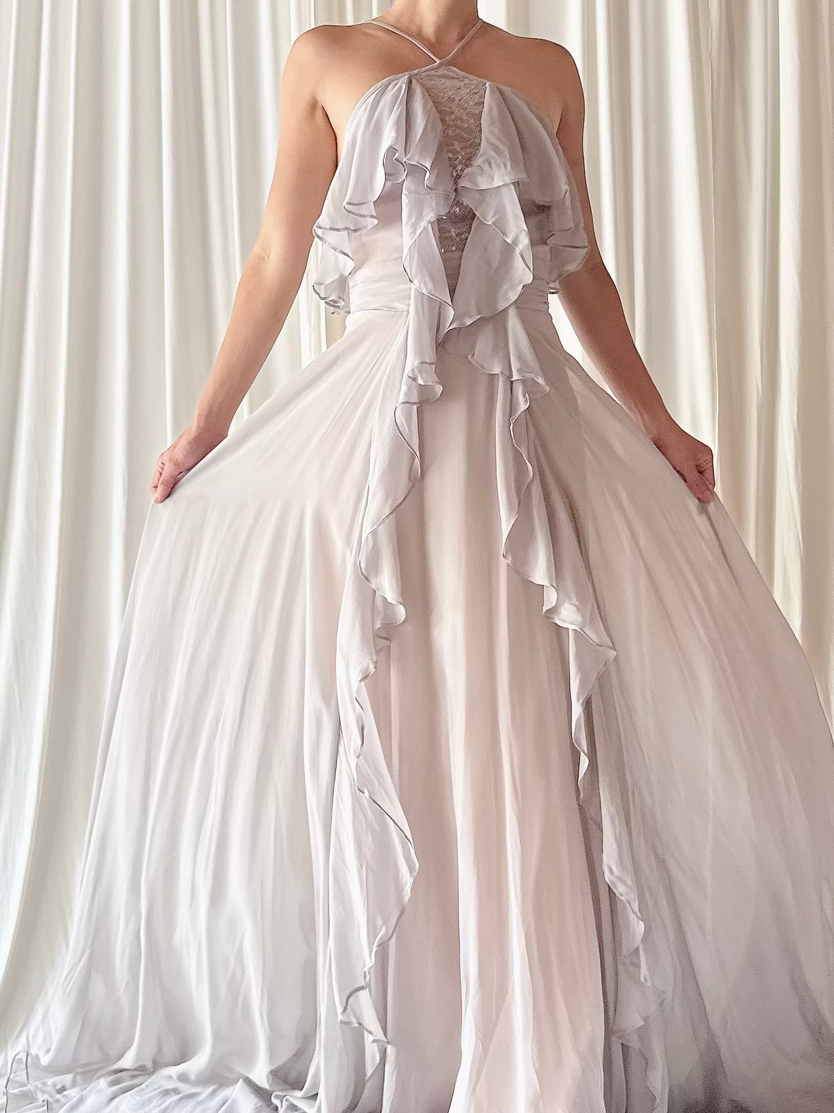 00 Pewter Chiffon Badgely Mishka Gown - XS/S