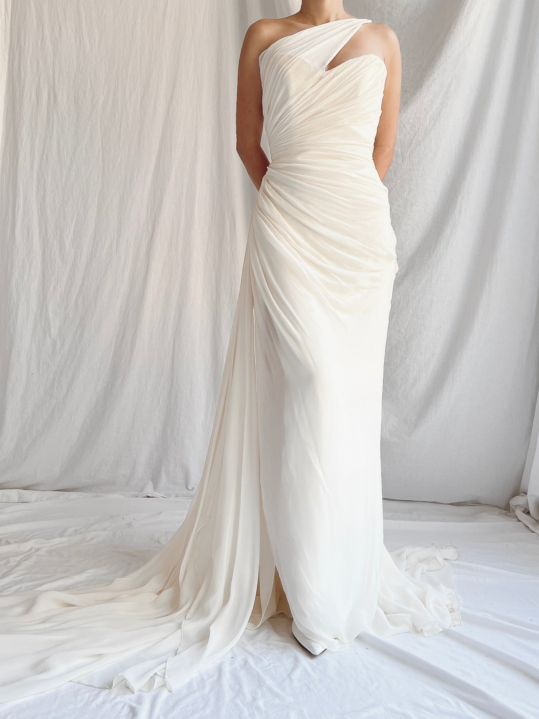 Romona Keveza Silk Draped Gown - S/M