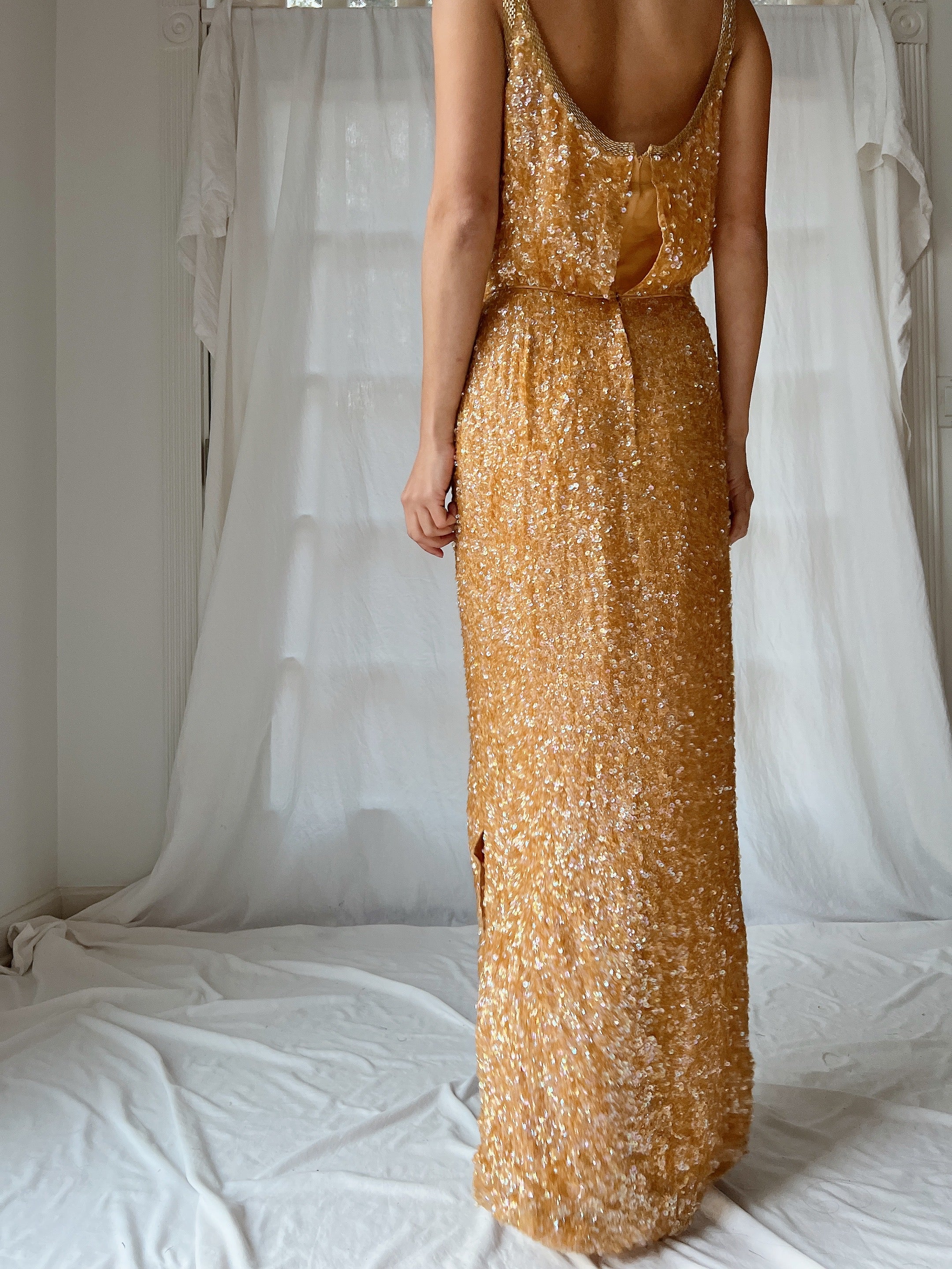 1960s Marigold Silk Sequins Dress - XS/2