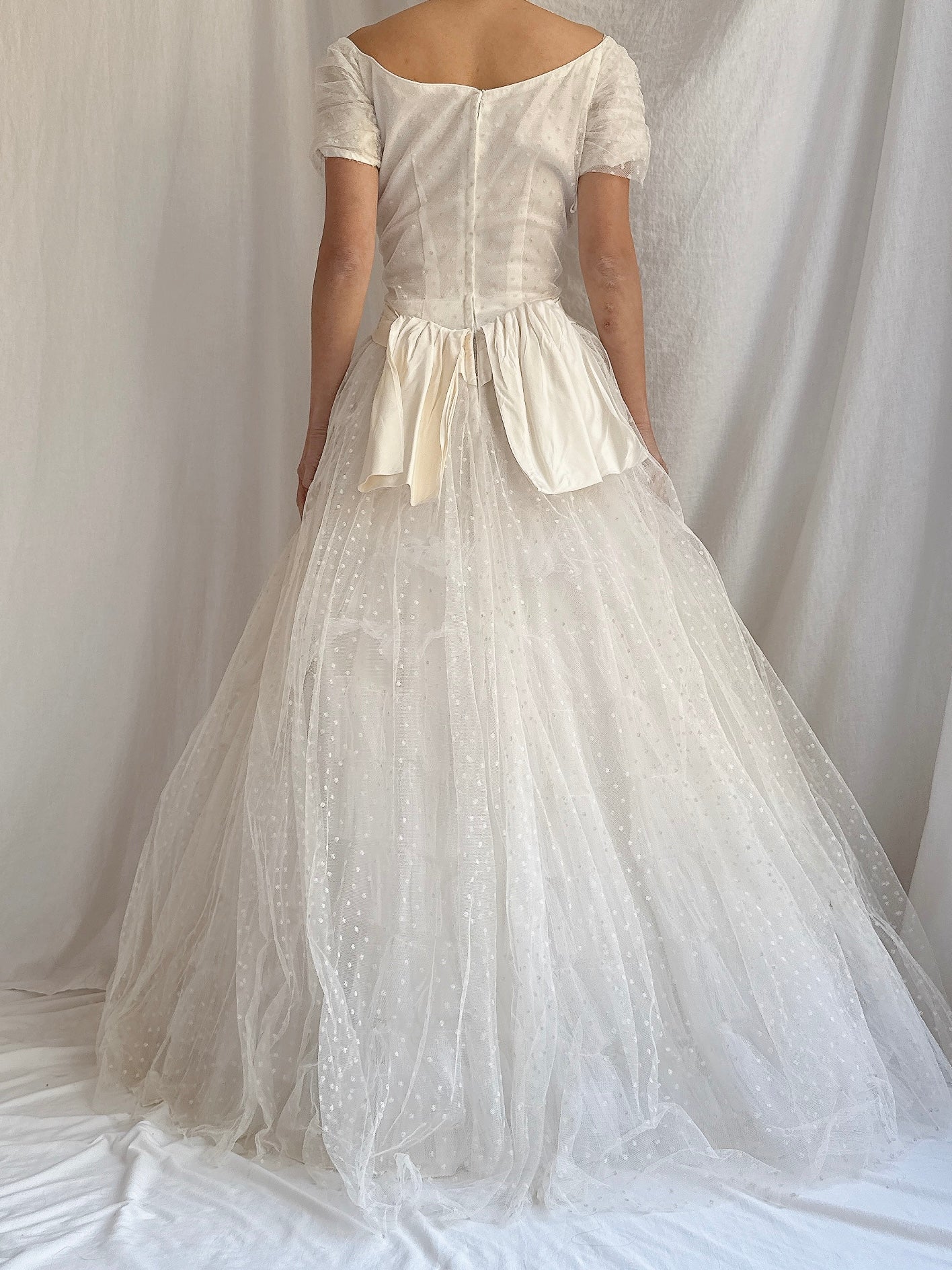 1950s Swiss Dot Tulle Gown - S