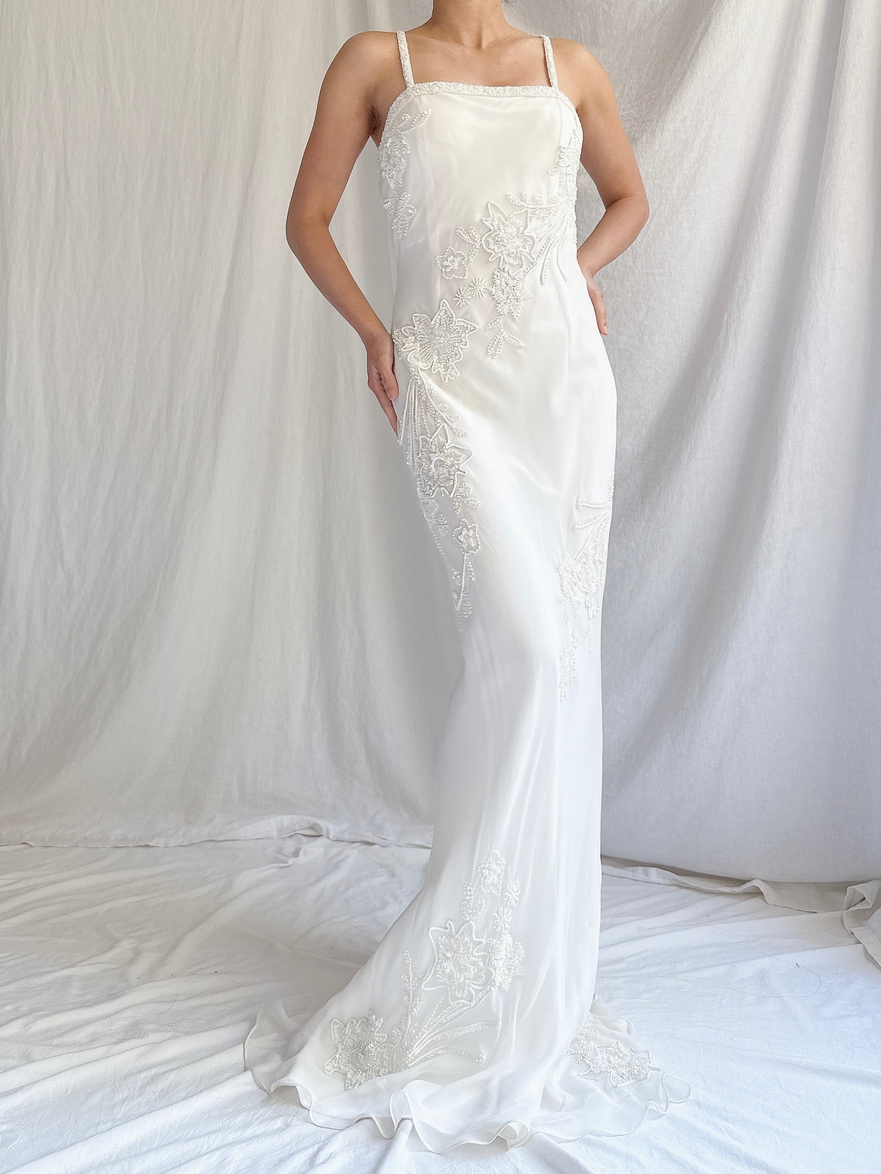Vintage Silk Chiffon Beaded Dress - S