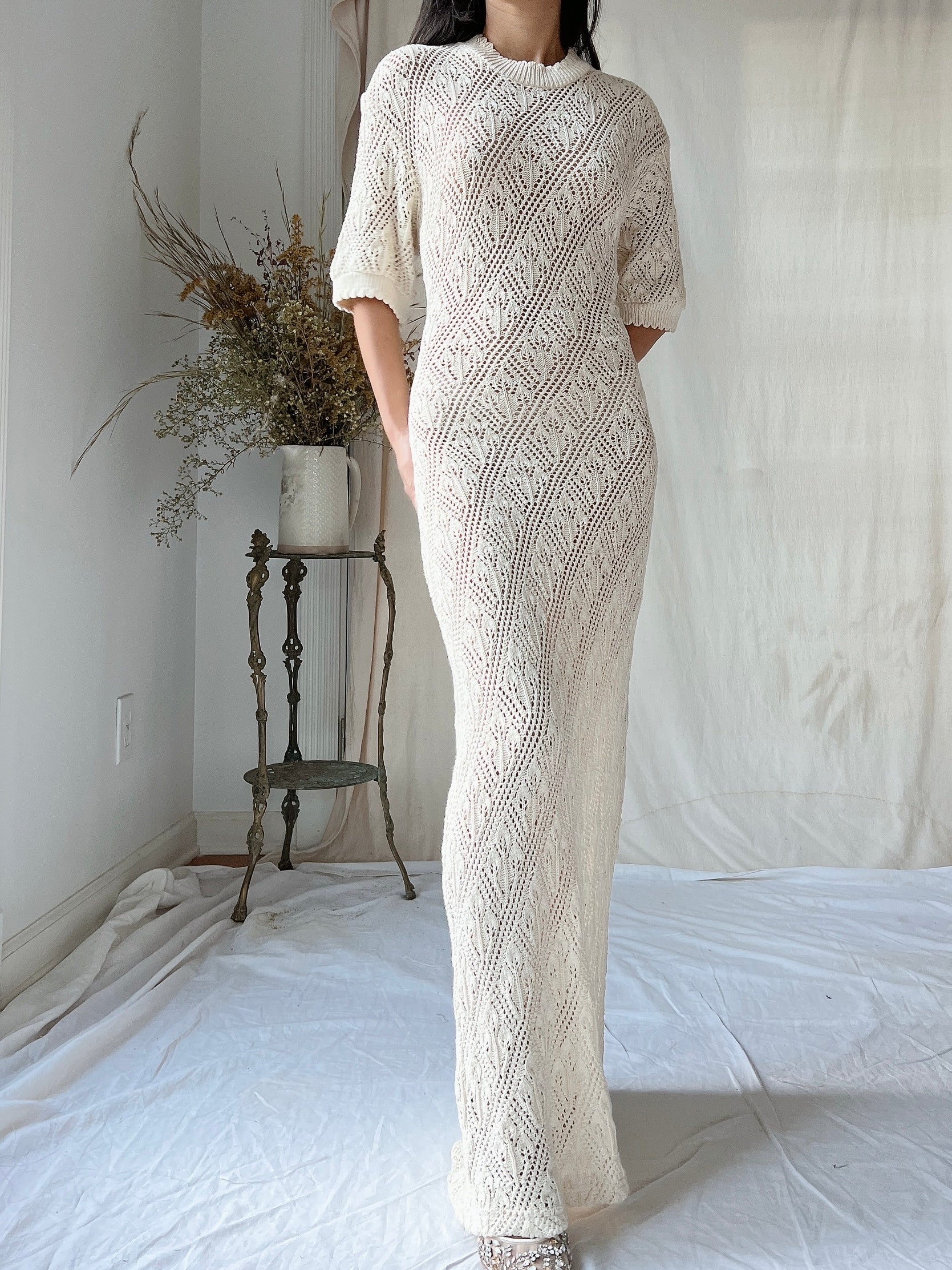 Vintage Bonnie Strauss Knit Crochet Dress - S