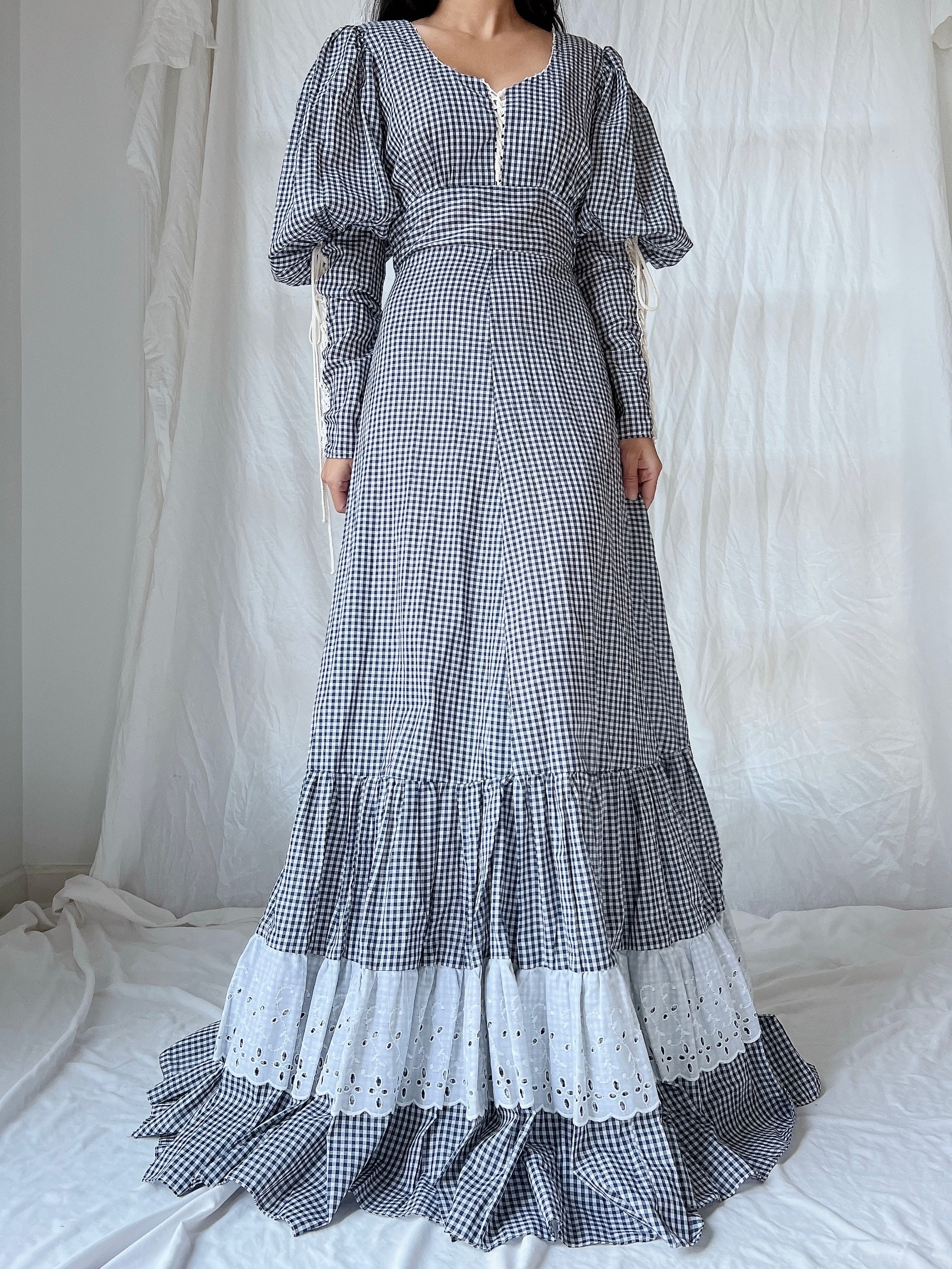 1970s Gunne Sax Gingham Dress - S