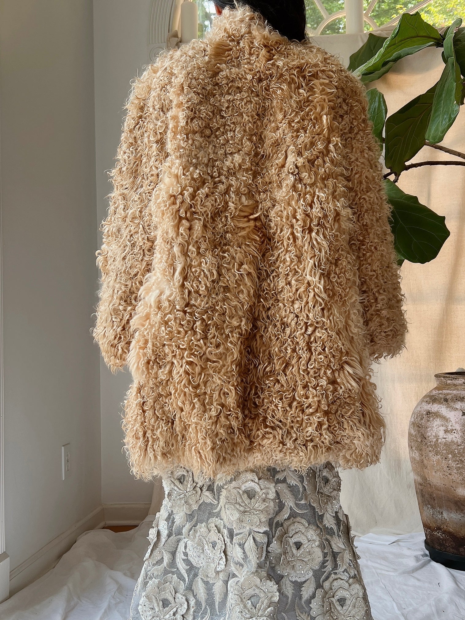 Vintage Curly Lamb Coat - S