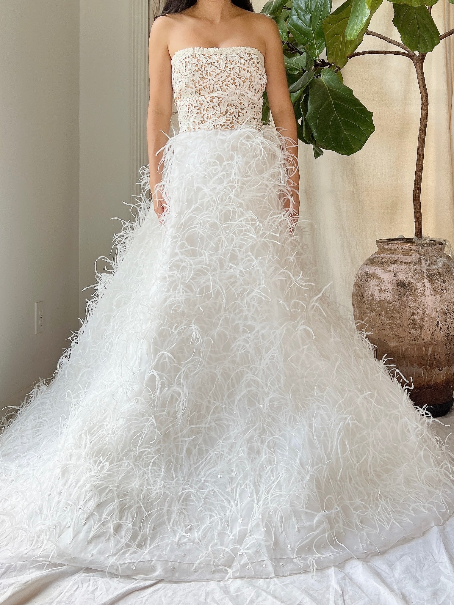 Oscar De La Renta Silk Organza Feather Gown - M/8