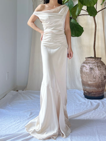 Vintage Champagne Silk Bias Cut Gown - S/M
