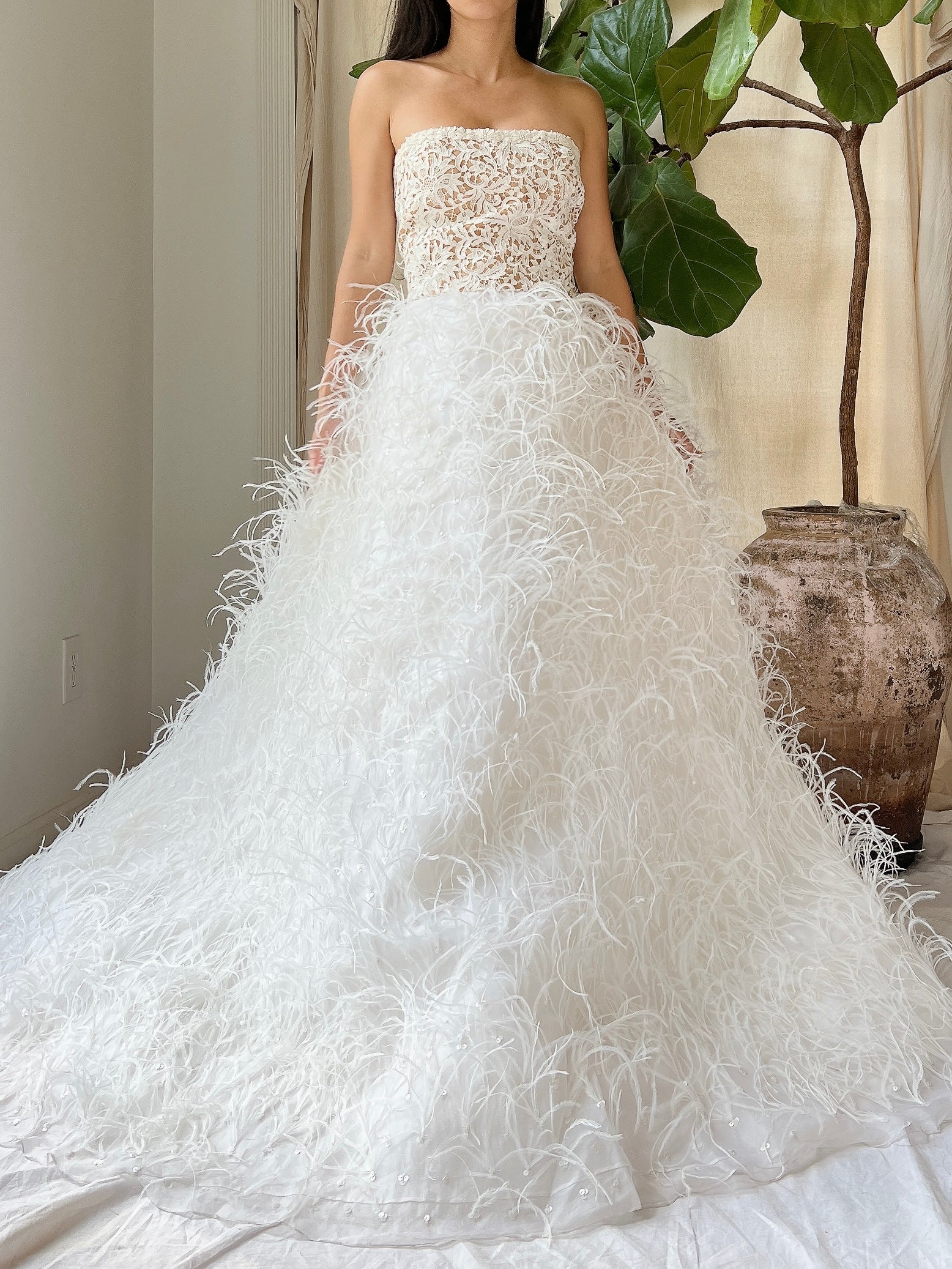 Oscar De La Renta Silk Organza Feather Gown - M/8