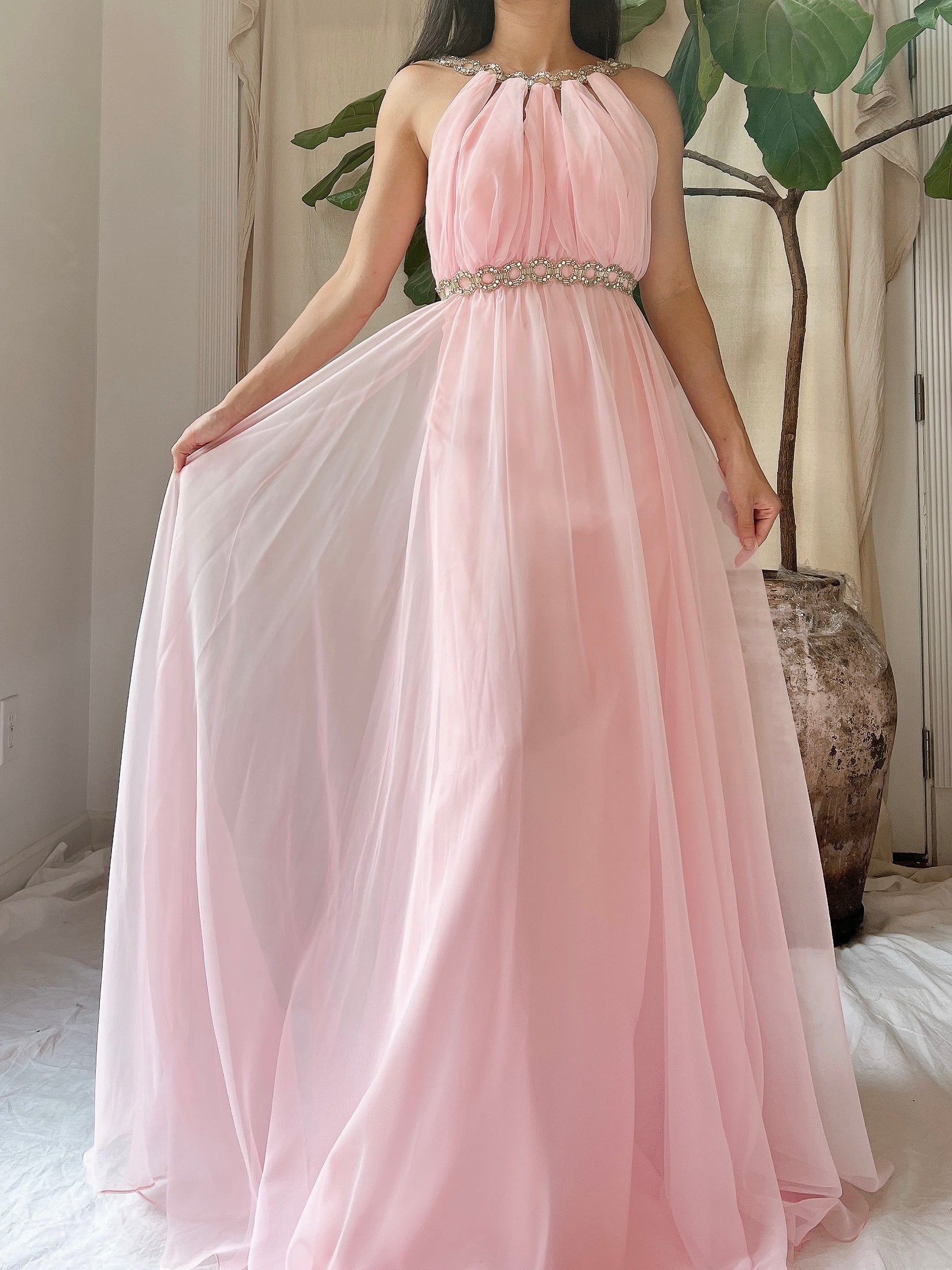 Vintage Chiffon Halter Dress - S