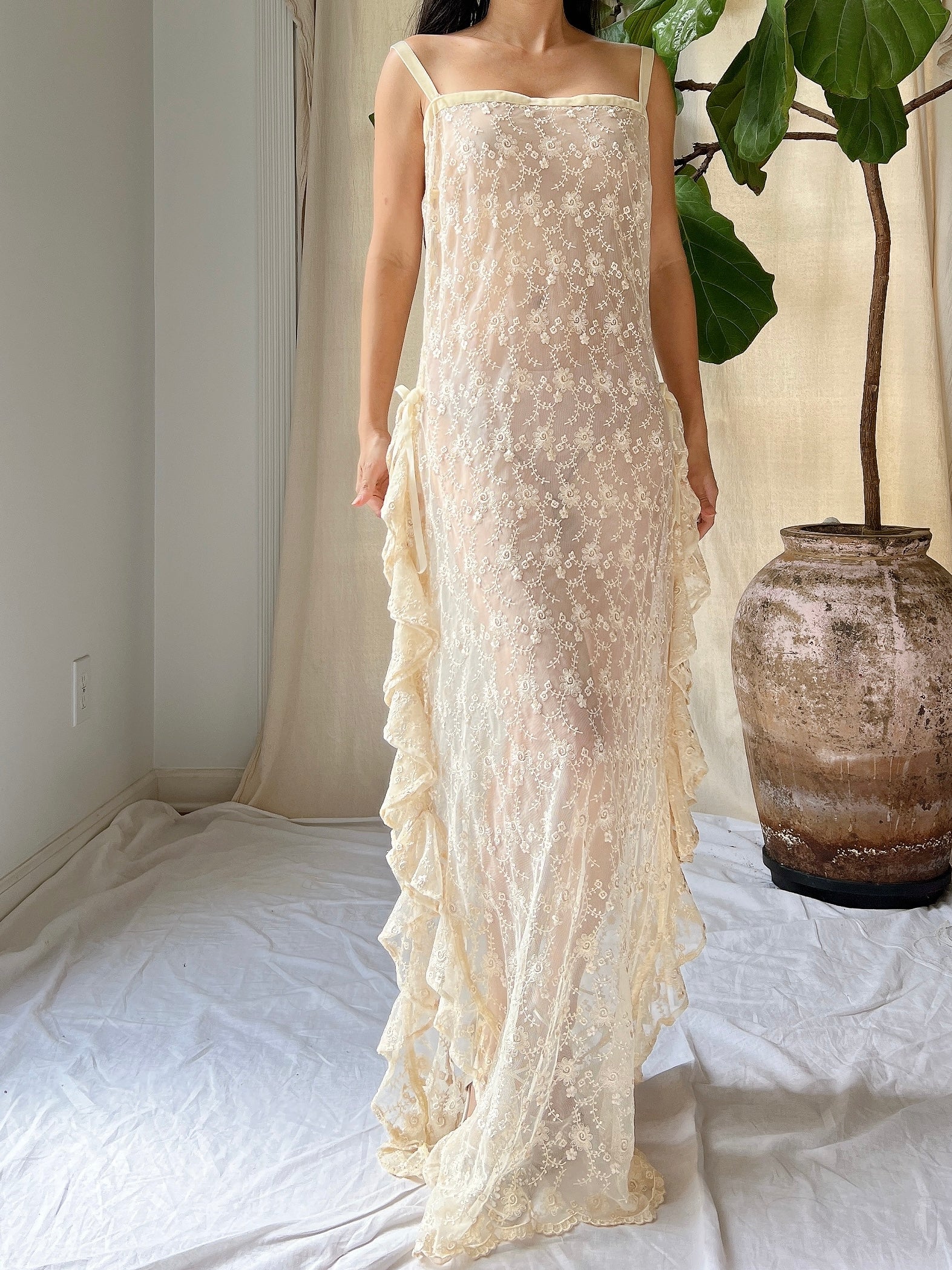 Vintage Sheer Ruffle Dress - M
