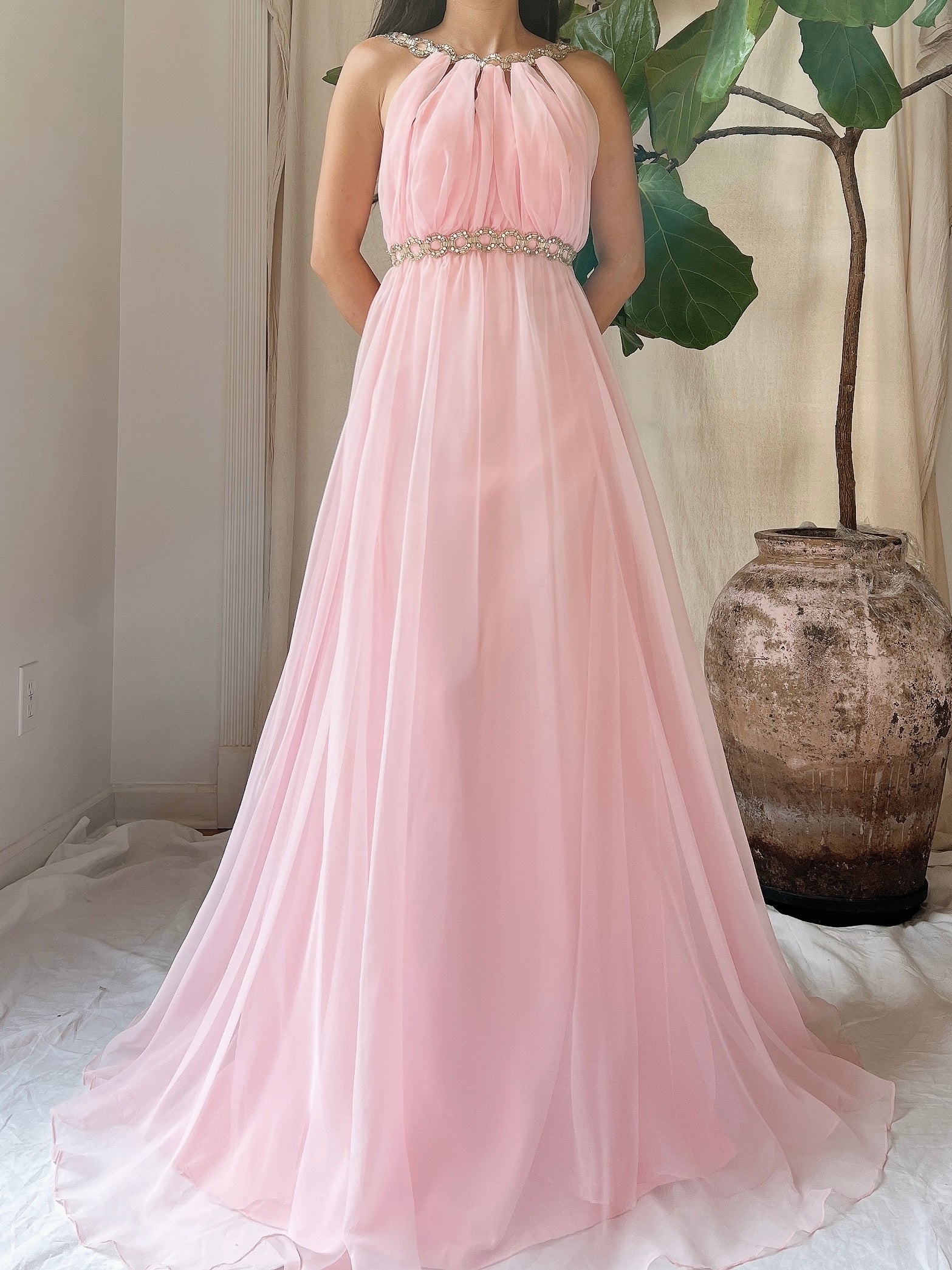 Vintage Chiffon Halter Dress - S