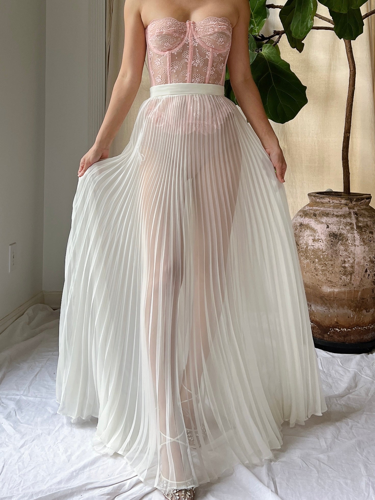Vintage Sheer Chiffon Pleated Skirt - S
