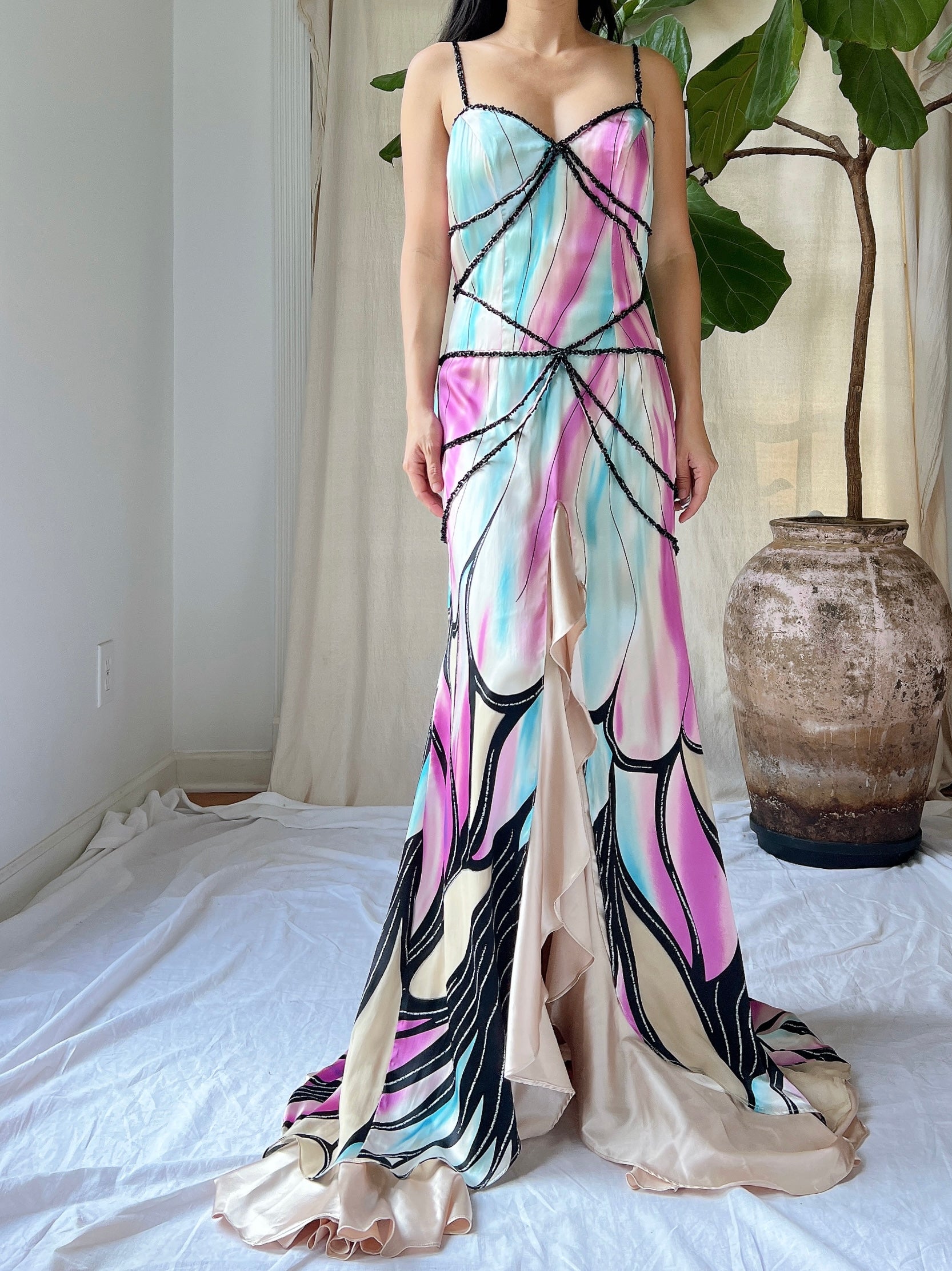 Vintage Satin Dragonfly Gown - M