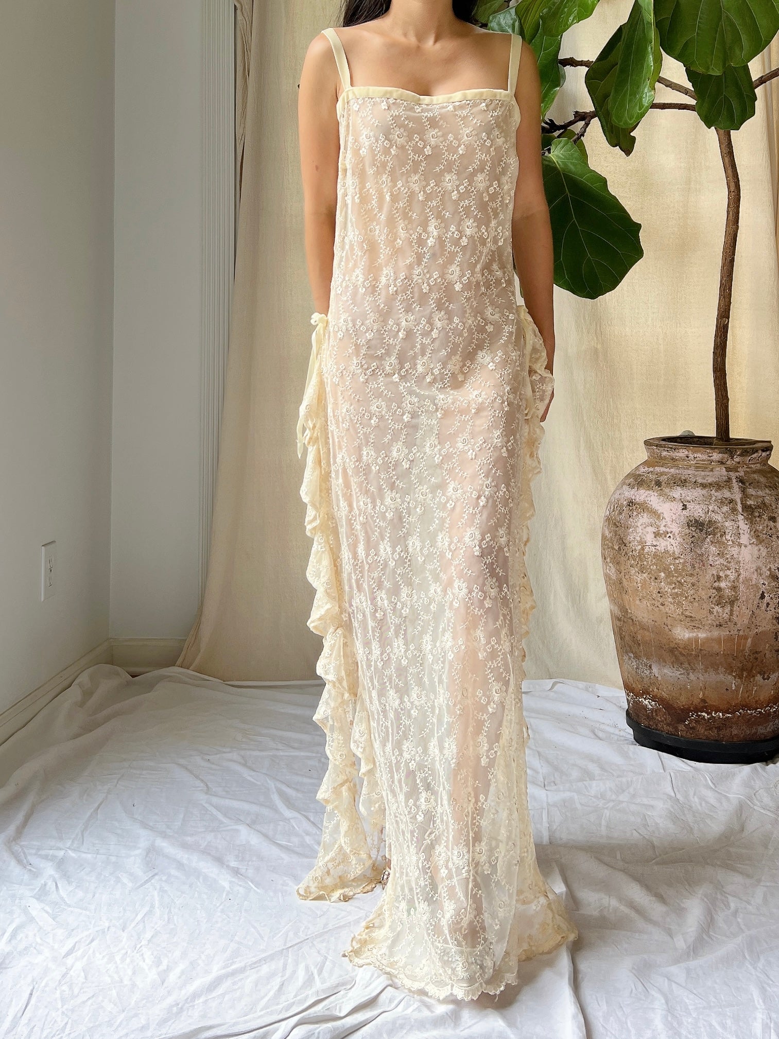 Vintage Sheer Ruffle Dress - M