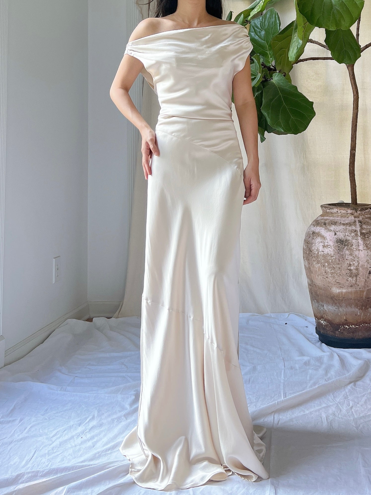 Vintage Champagne Silk Bias Cut Gown - S/M
