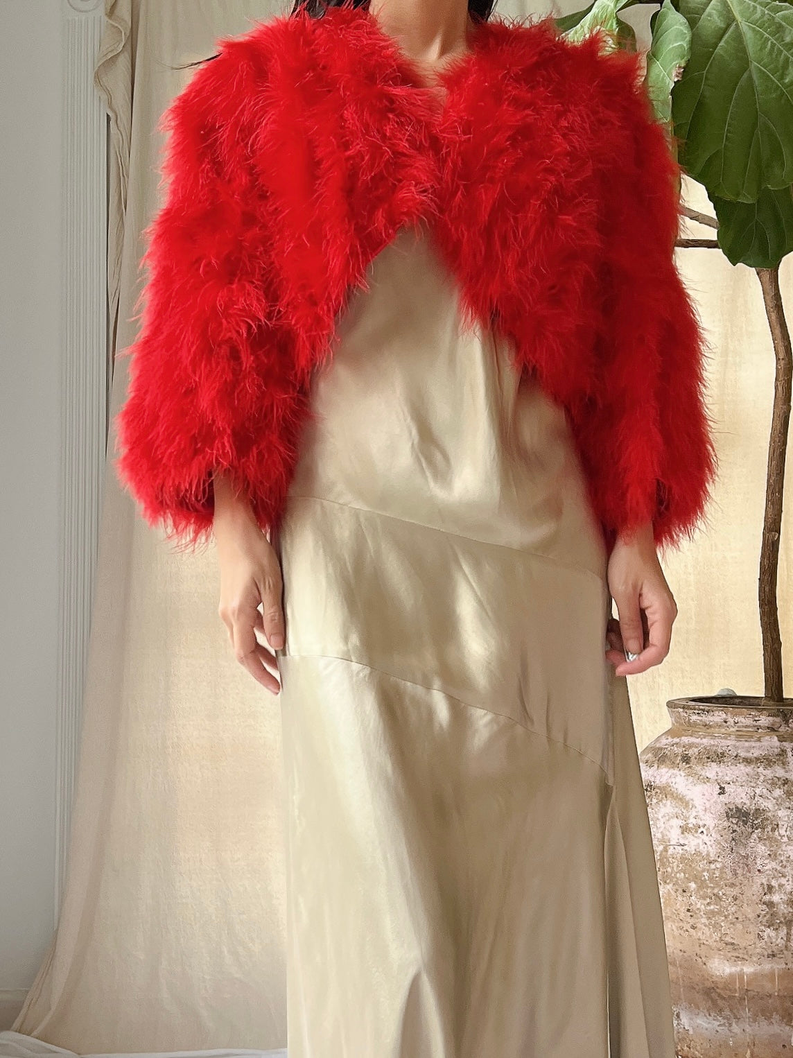 Vintage Red Feather Jacket - S