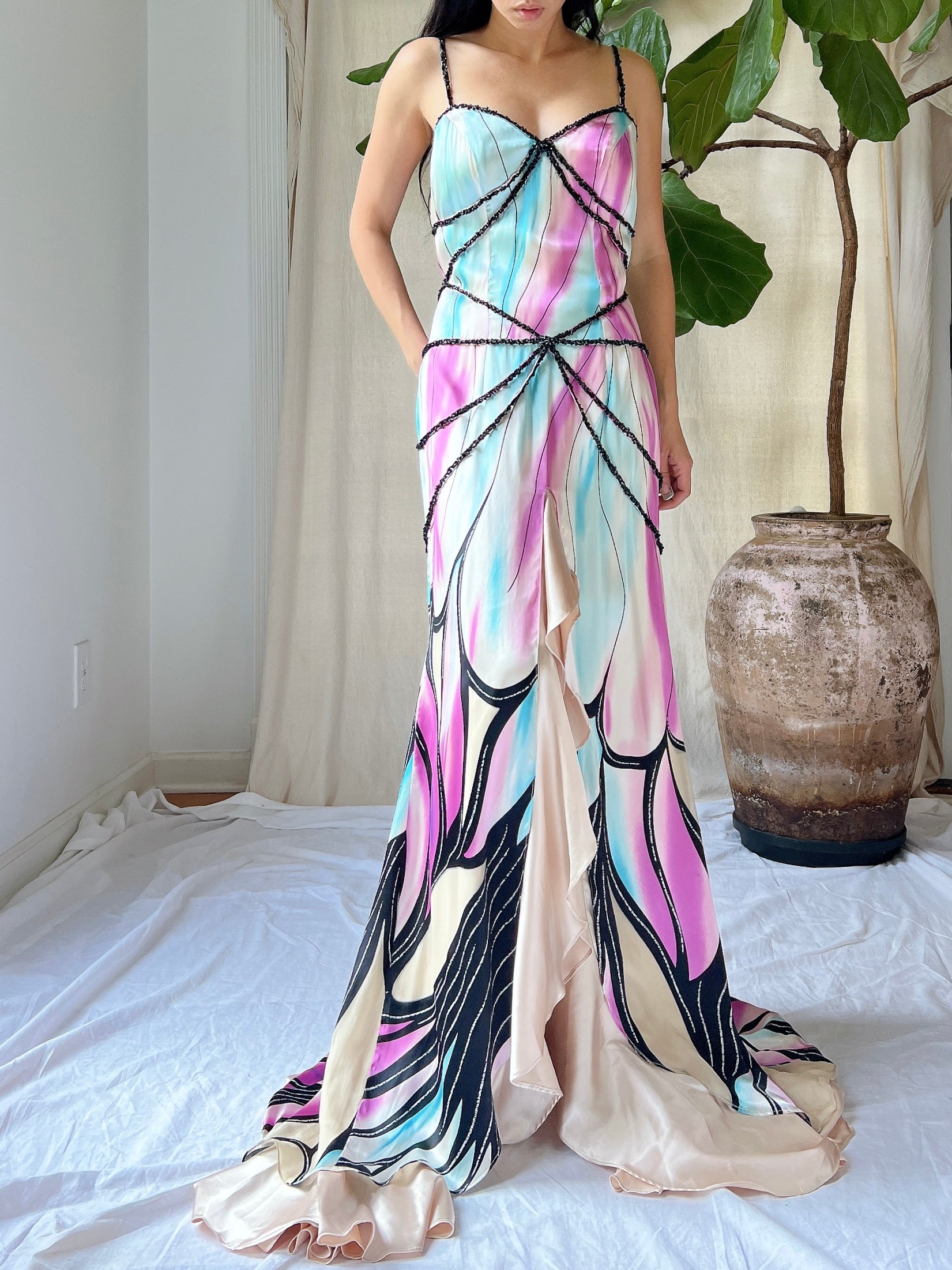 Vintage Satin Dragonfly Gown - M