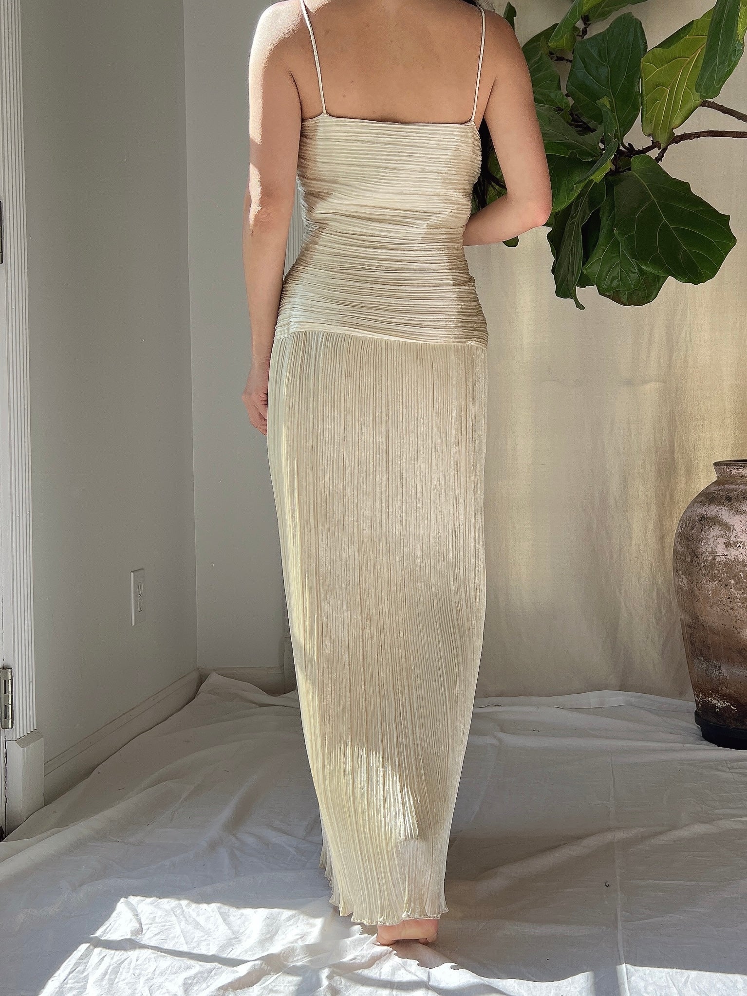 1980s Micro Pleated Satin Dress - L