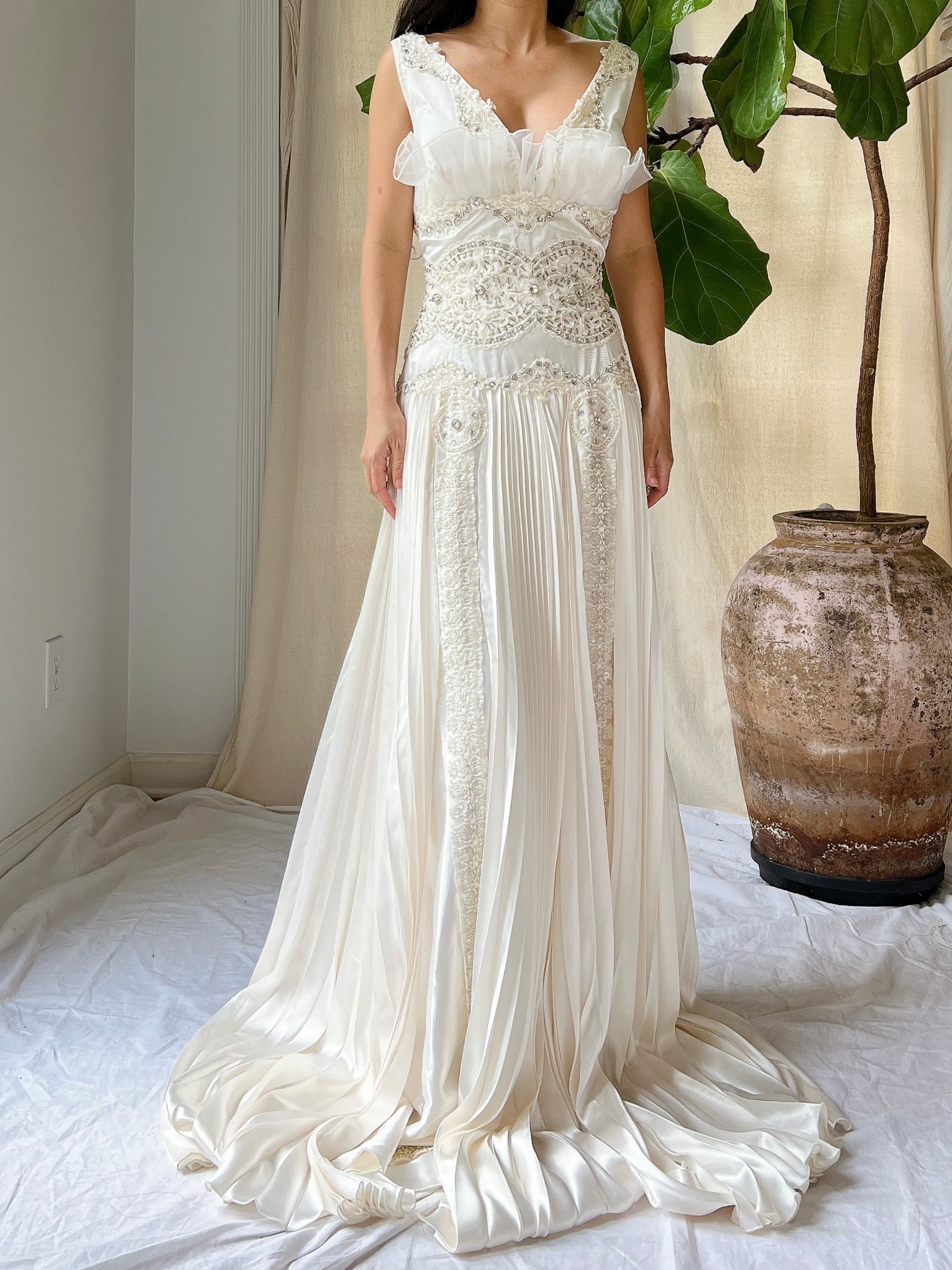1990s Satin Pleated Gown - L