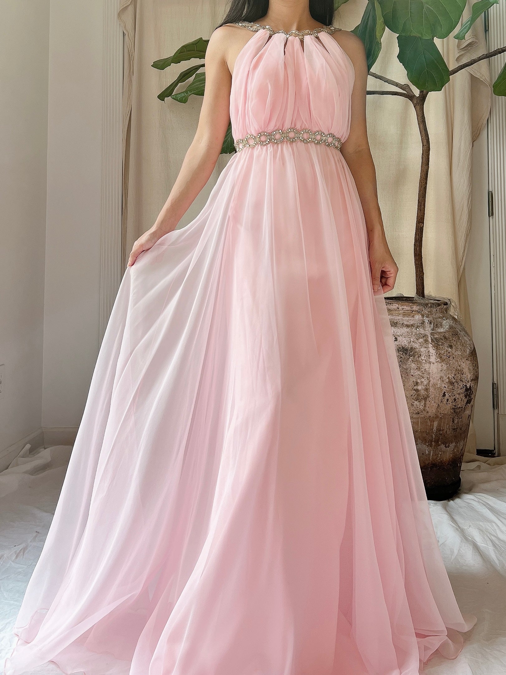 Vintage Chiffon Halter Dress - S