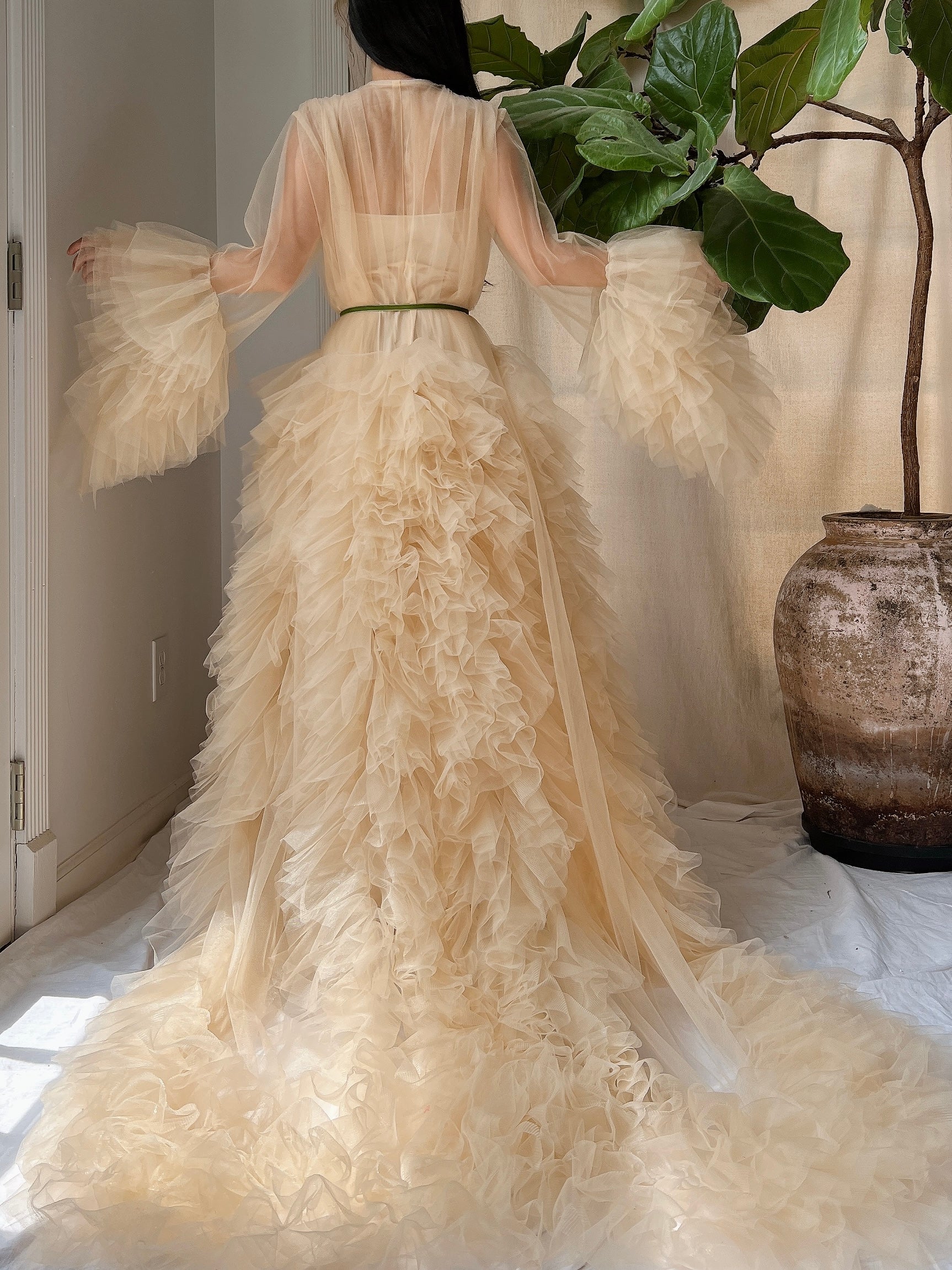 Nude Tulle Robe Dressing Robe - OSFM