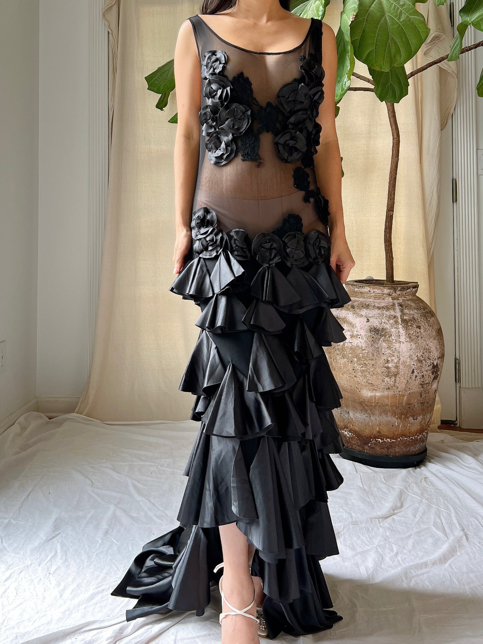 Vintage Sheer Satin Hi-Low Dress - L