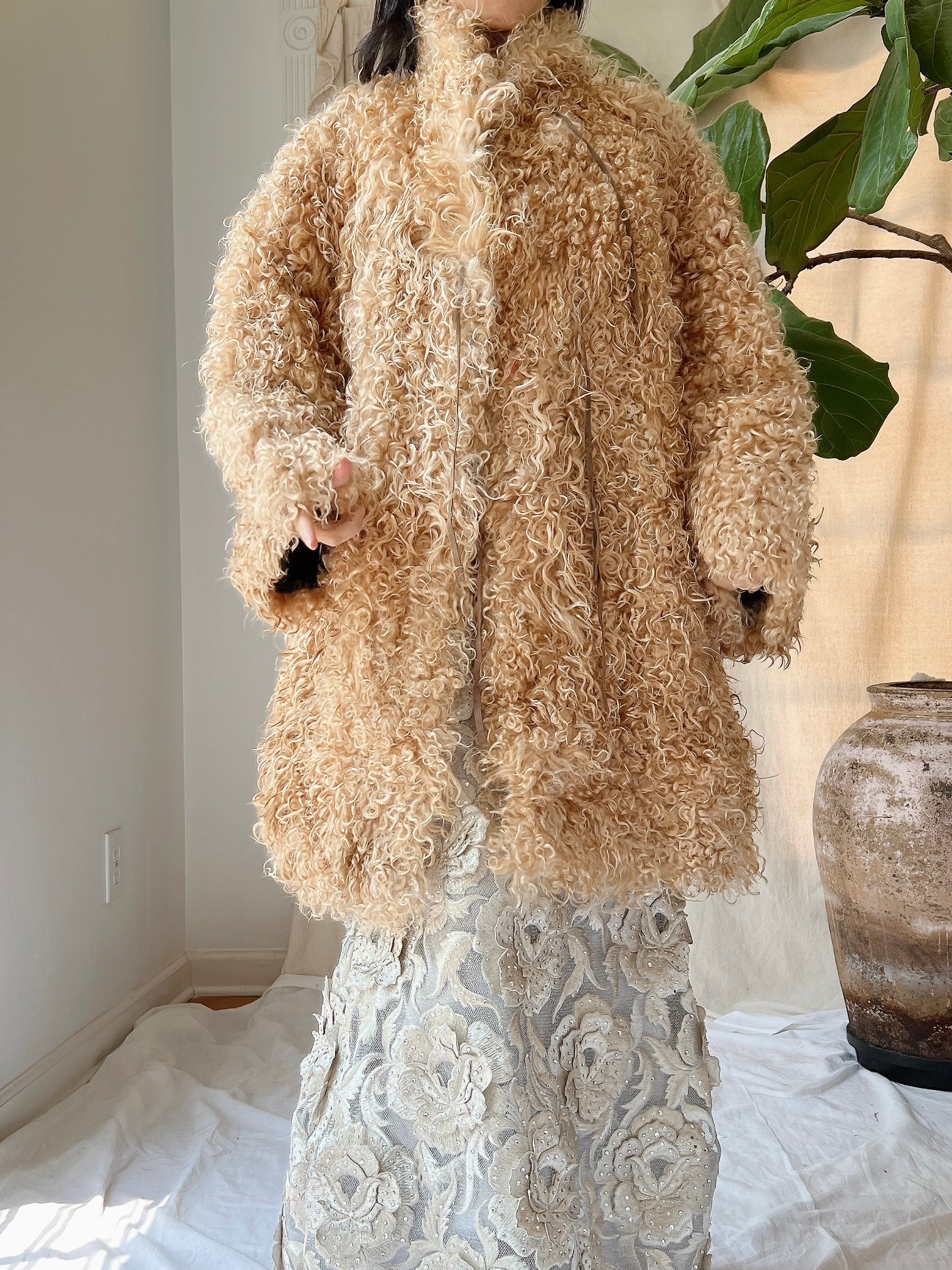 Vintage Curly Lamb Coat - S