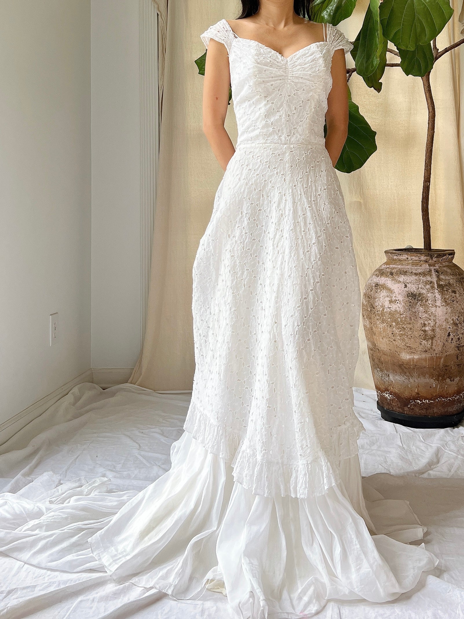 1950s Eyelet Organdy Dress - XS