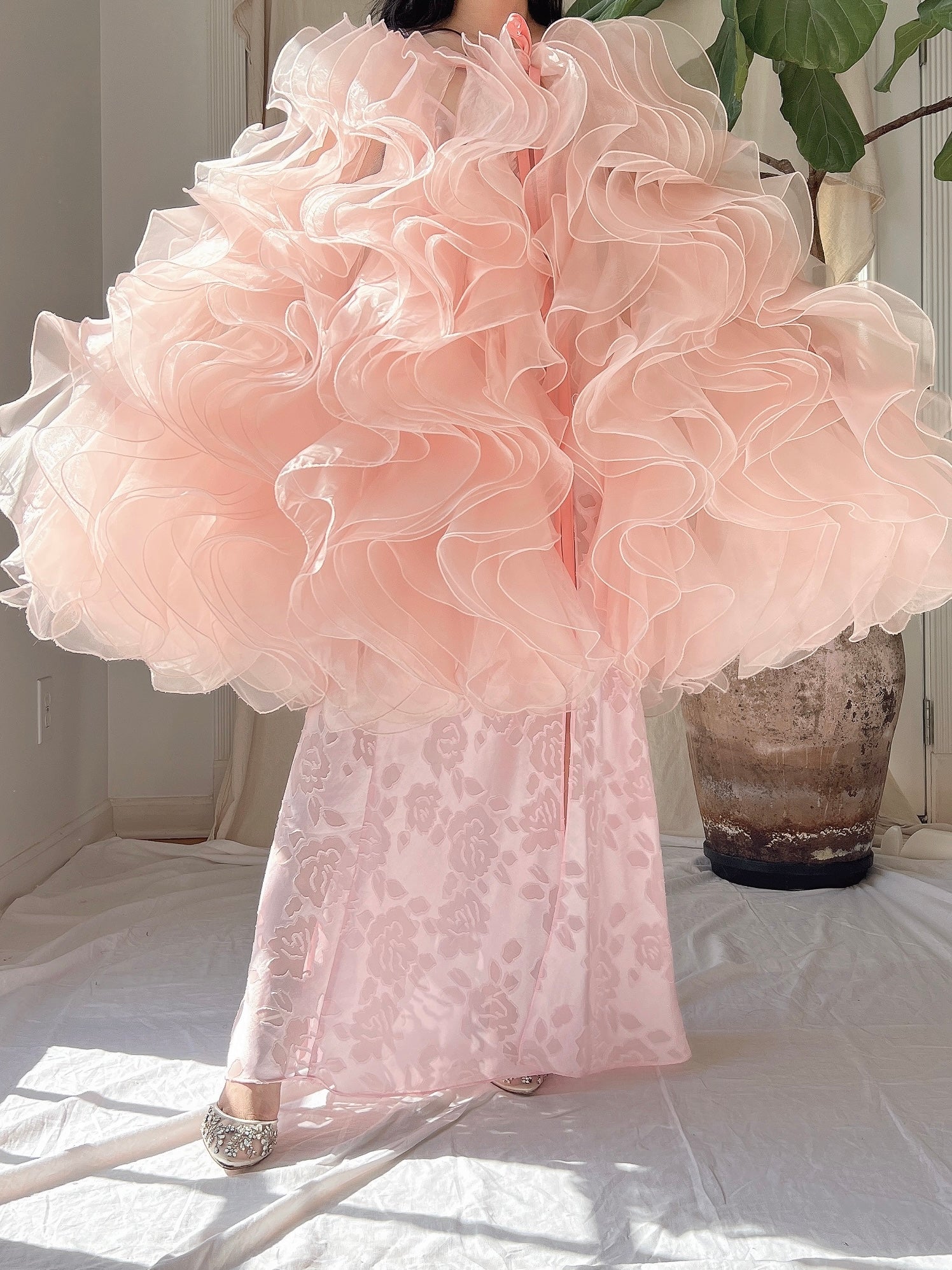 Vintage Pink Ruffle Cape/Overdress - OSFM