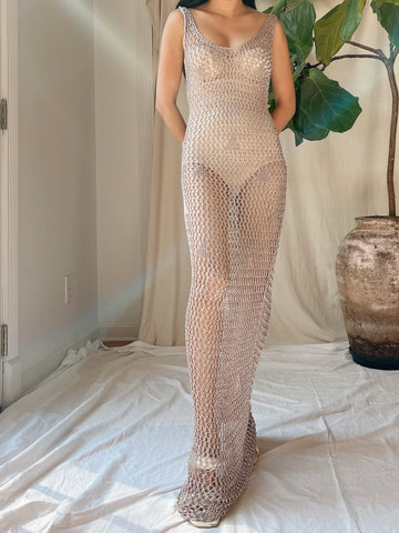 Y2K Pewter Mesh Crochet Gown - OSFM