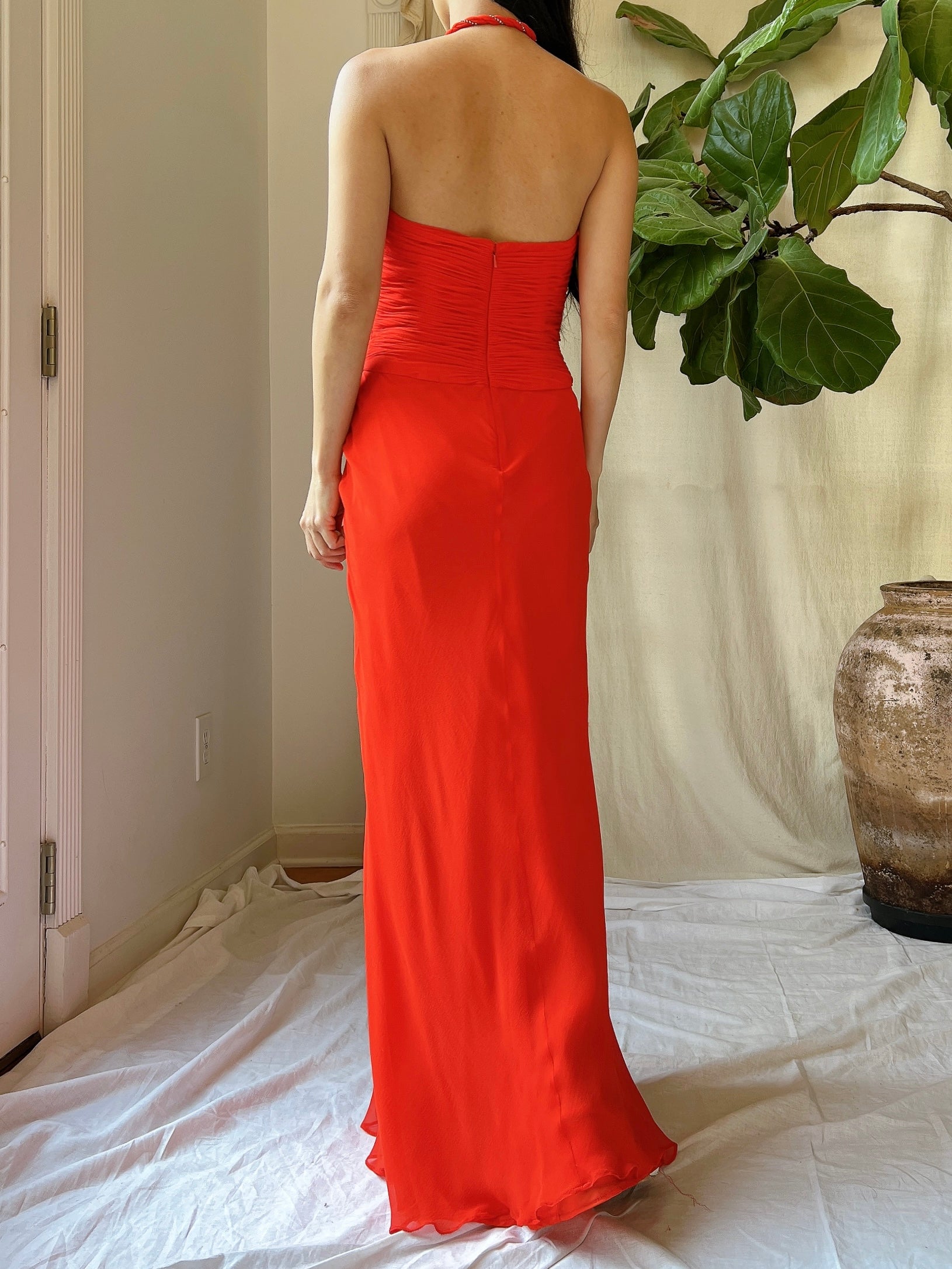 Vintage Silk Coral Cutout Bodice Gown - XS