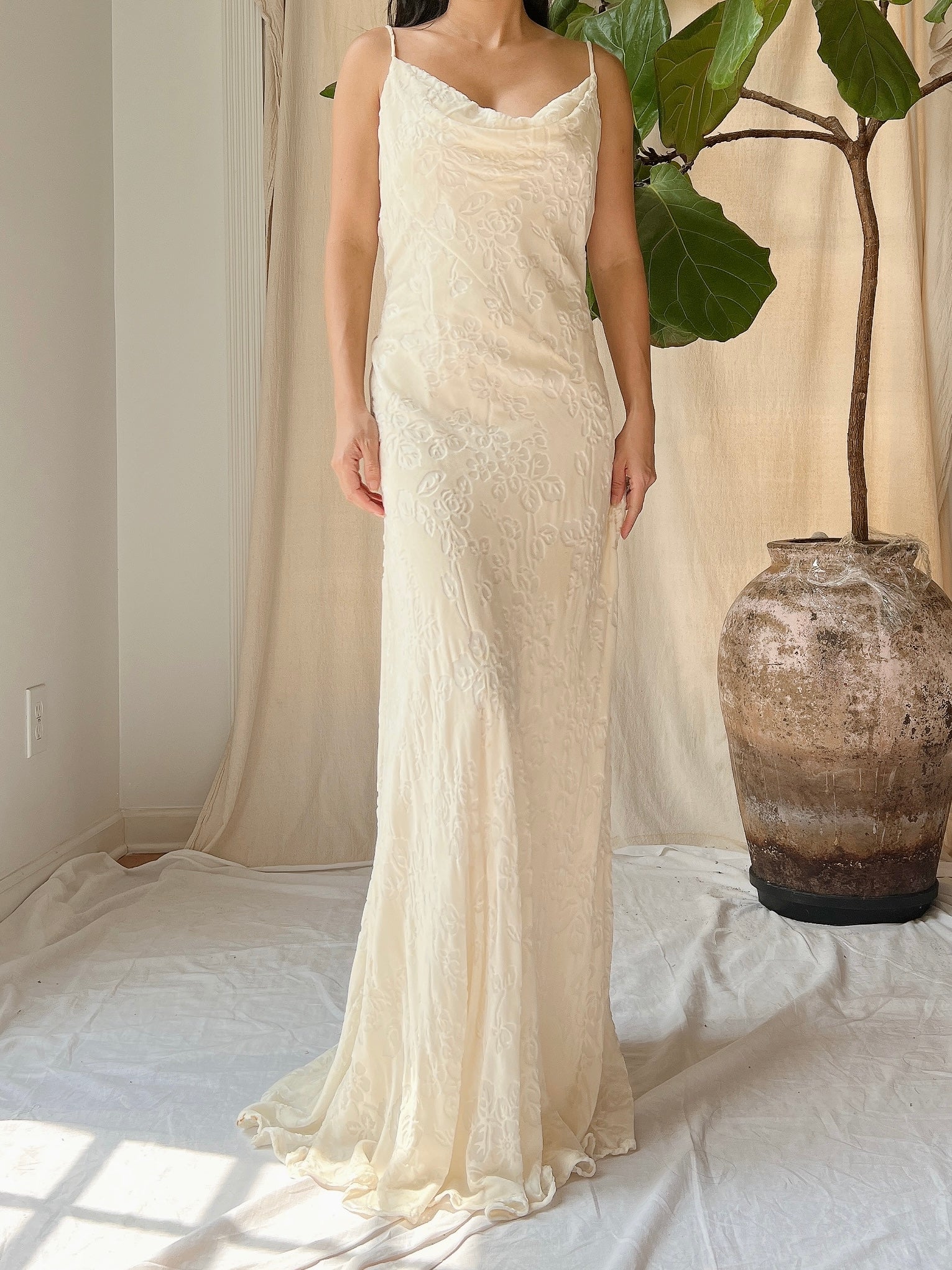 Vintage Bias Cut Devore Velvet Dress - M/L