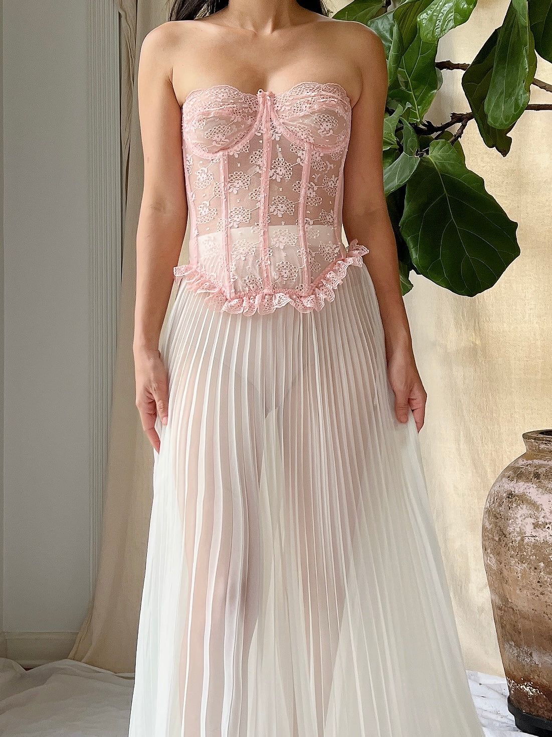 Vintage Pink Sheer Bustier - XS