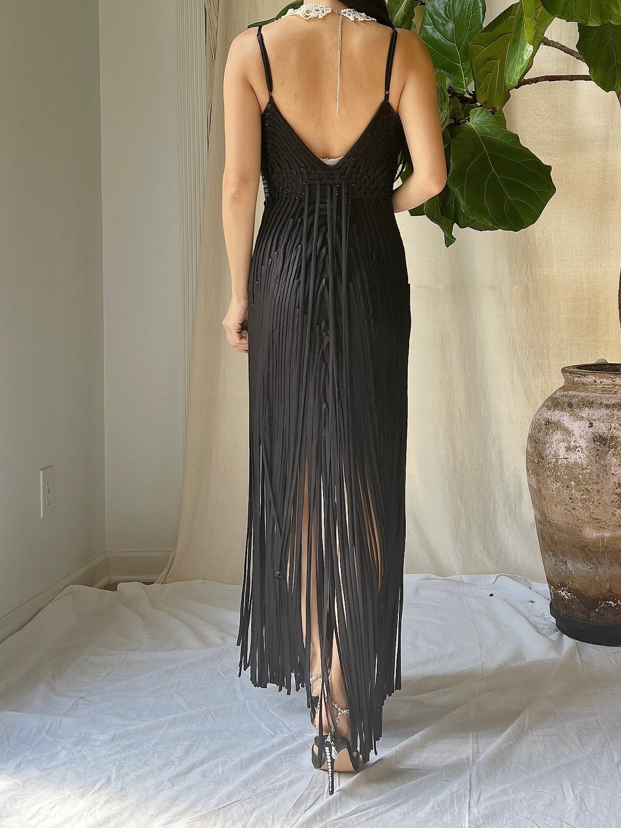 Vintage Alberto Makali Silk Ribbon Fringe Dress - XS