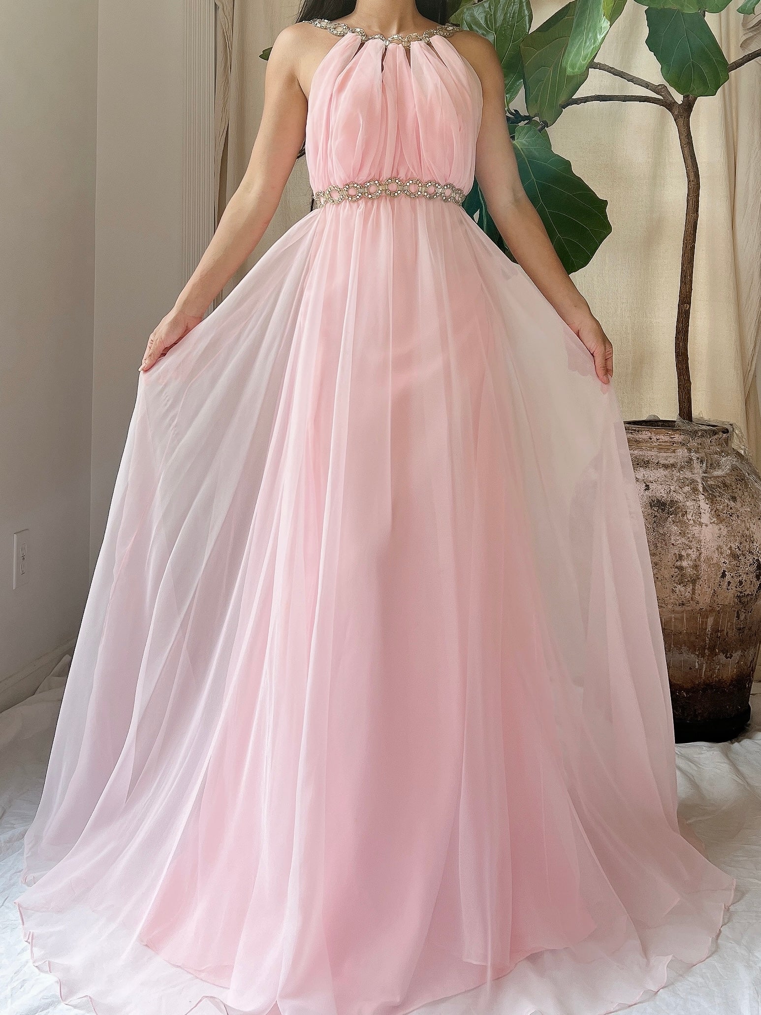Vintage Chiffon Halter Dress - S