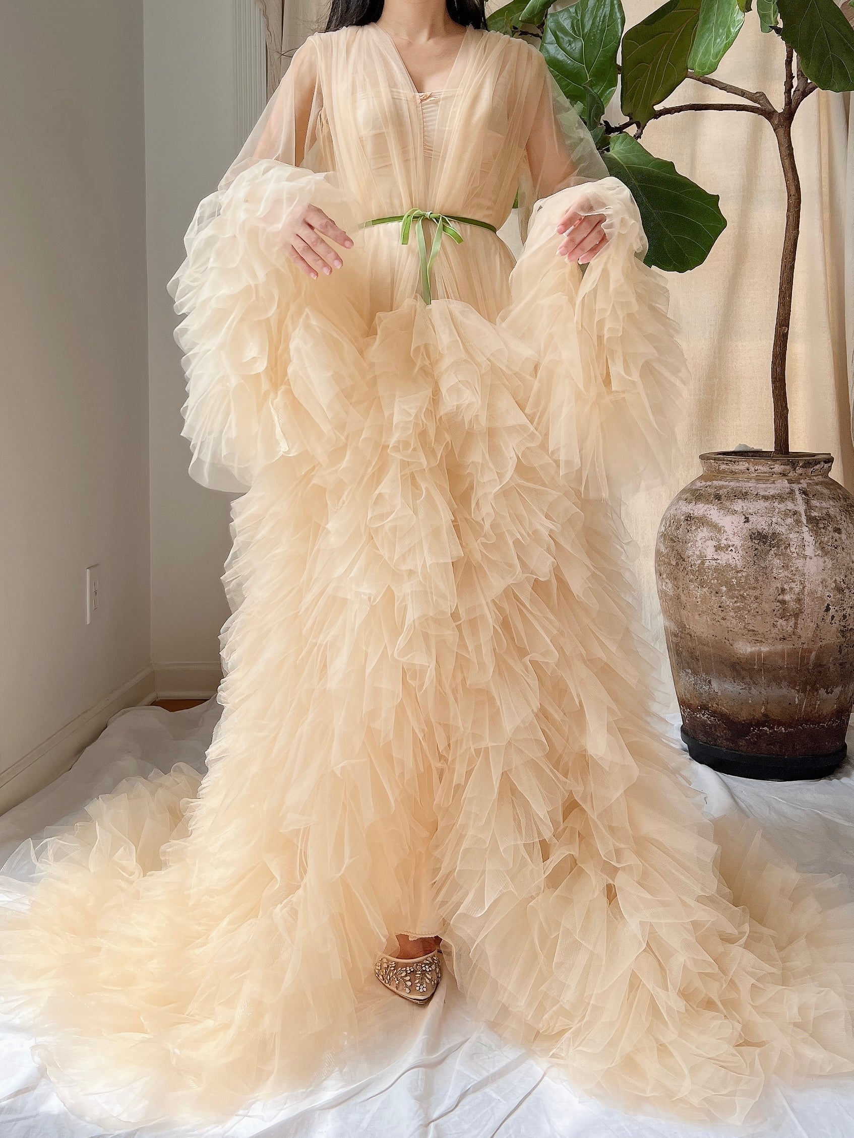 Nude Tulle Robe Dressing Robe - OSFM