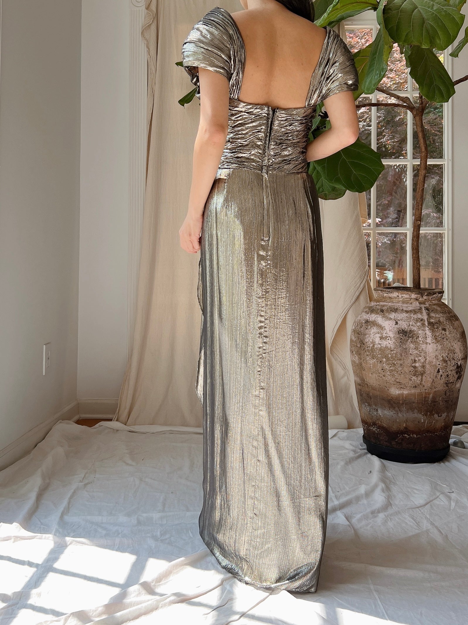 1980s Lurex Metallic Gown - M