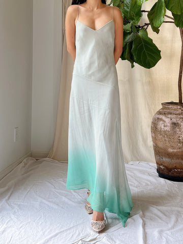 Vintage Light Blue Ombre Silk Chiffon Bias Cut Dress - M/L