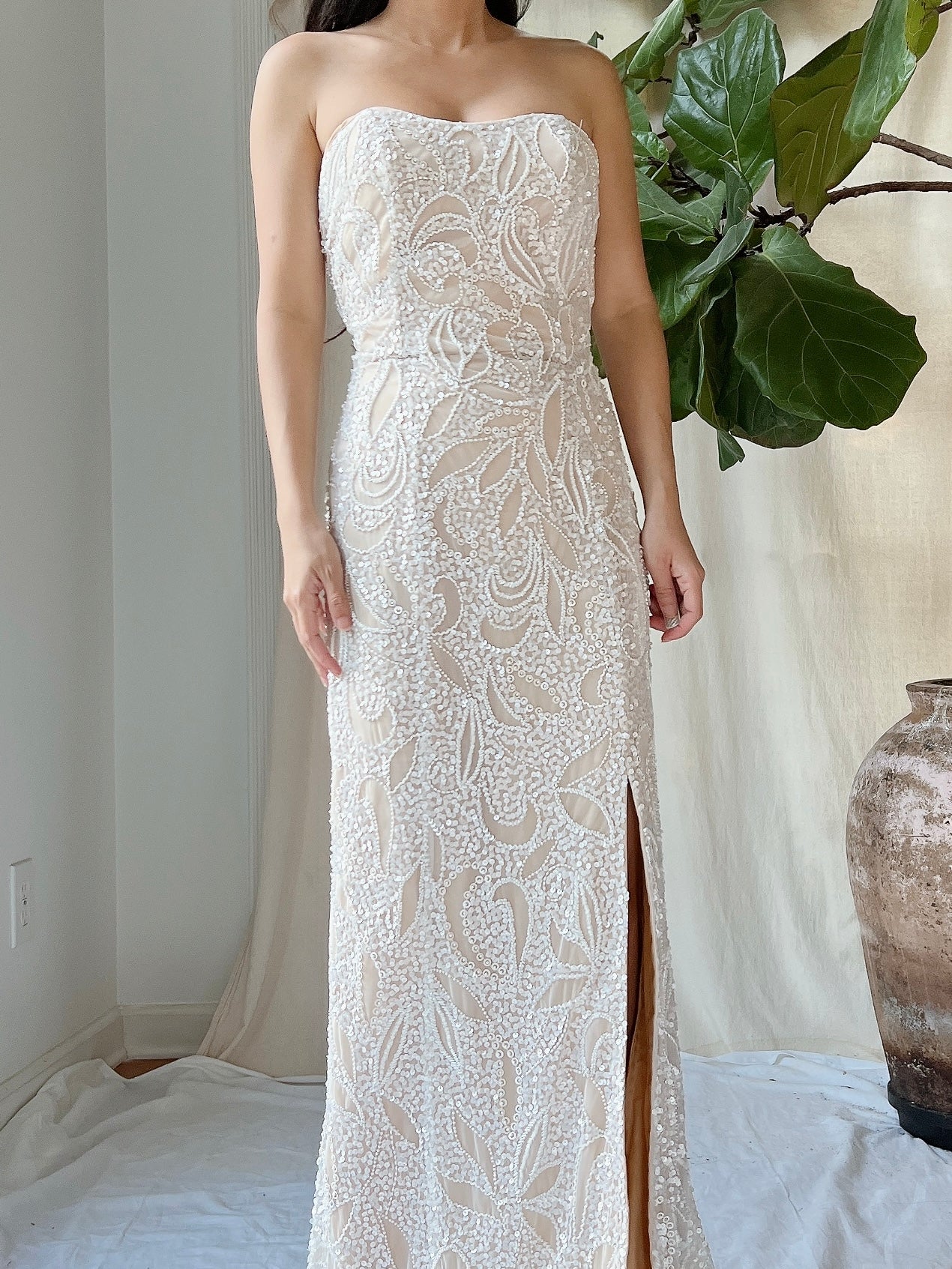 Y2K Ivory/Nude Beaded Gown - S